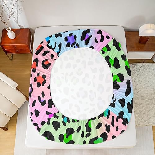 Miniatura 4 de Erosebridal Sábanas de cama coloridas con estampado de leopardo, sábana bajera ajustable tamaño Queen para niños, adolescentes y adultos, ropa de