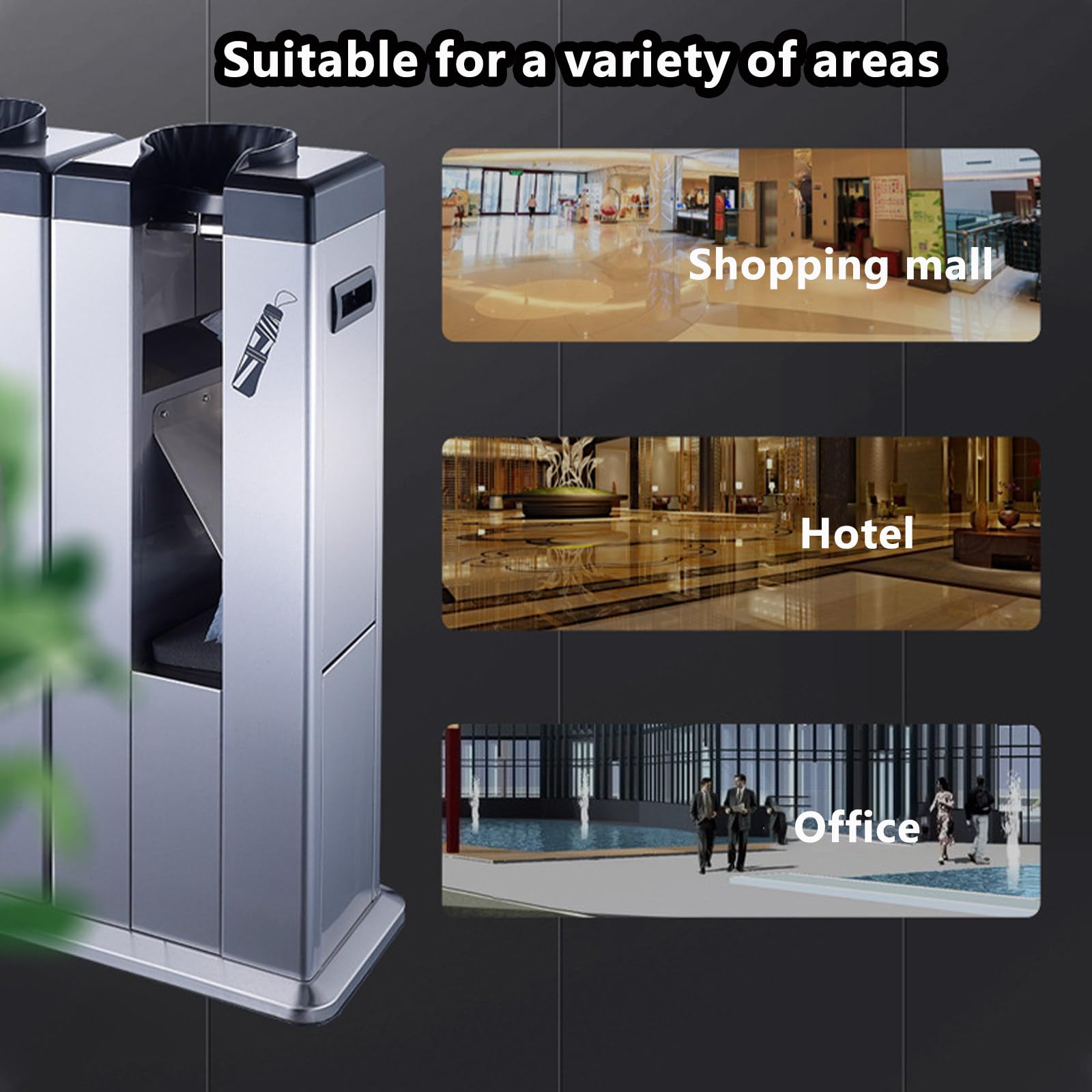 Portaombrelli nero e involucro per borsa bagnata per mantenere i pavimenti asciutti, perfetto per hotel e banche, soluzione elegante per ingresso, design durevole e funzionale