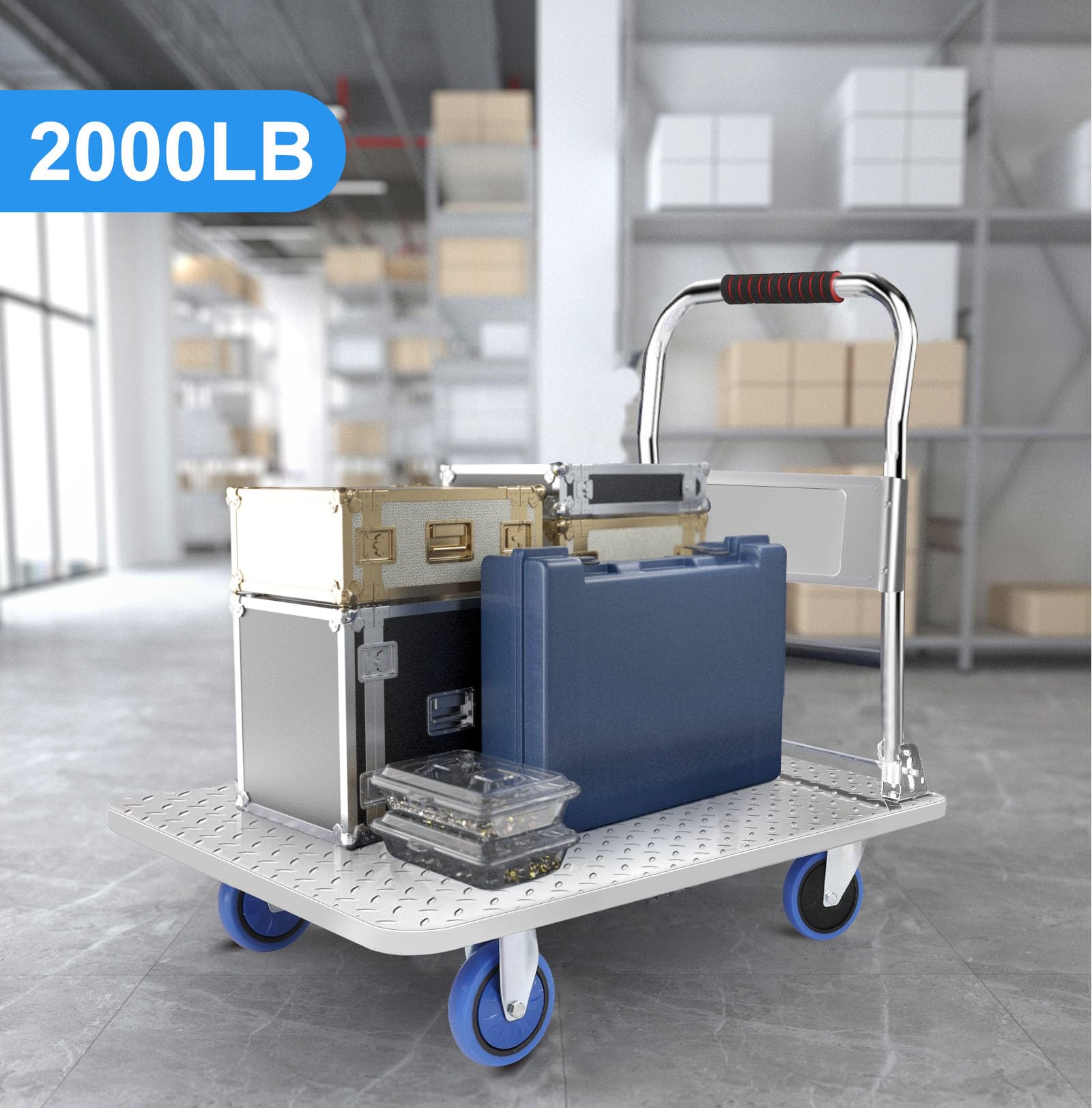 Carrello pieghevole in acciaio al carbonio carrello a mano resistente (58 x 89 cm)