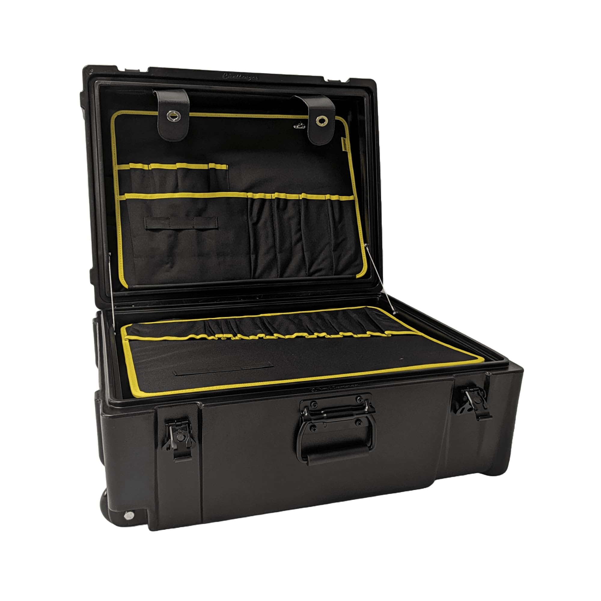 Challenger Titan Rotomoulded Tool Case | Heavy Duty, Water Resistant, Padlockable Storage Box with Wheels | 2 Tool Organiser Inserts, Extendable Handle | Power Tool & Small Tools Storage