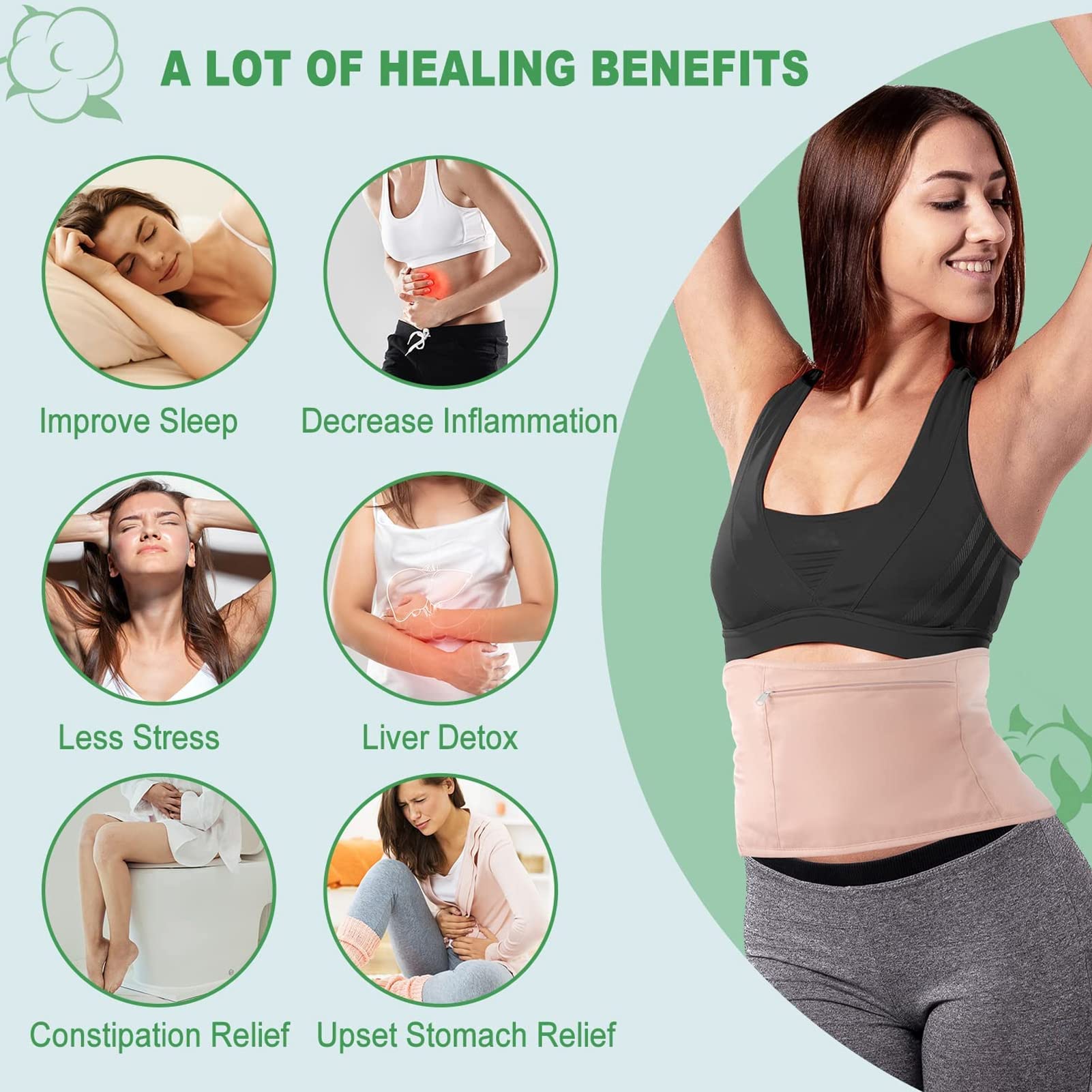 Bewinner Castor Oil Pack Wrap - Weiche wiederverwendbare Taille Schmerzlinderung Kompresse Rizinusöl Packung Wickel, Rizinusöl Packung für Leber Detox Schlaf Hilfe Verstopfung