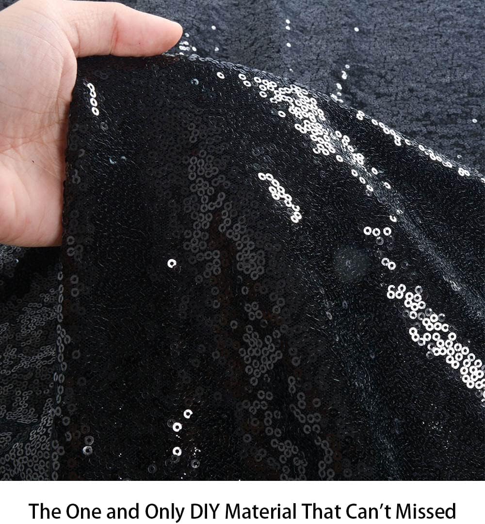 3 Feet 1 Yards-Sequin Fabric, by The Yard, Sequin Fabric, Tablecloth, Linen, for Xmas Decor (1 Yards 1PC Black)