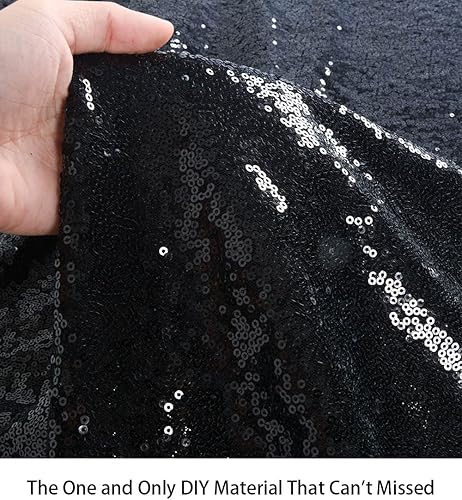 Miniatura 4 de ShiDianYi The Yard, tela de lentejuelas, mantel y lino, para decoración de Navidad (1 yardas, 1 unidad, color negro)