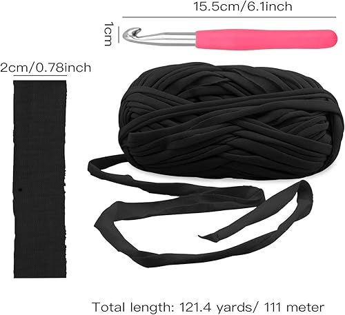 Miniatura 7 de Tejido de tela para tejer, hilo para alfombra, 120 yardas para manualidades, bolsas, mantas, proyectos de ganchillo, con gancho de ganchillo (rojo,