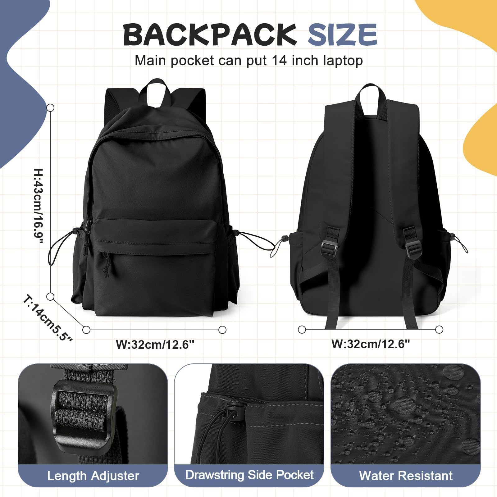 HYC00 Zaino Scuola Superiore Ragazza,Zaino da Scuola Media Ragazzo Zaino Università Leggero Resistente all'acqua College Casual Daypacks, Zaino PC 14 Pollici Zaini Scuola Cartella Adolescente