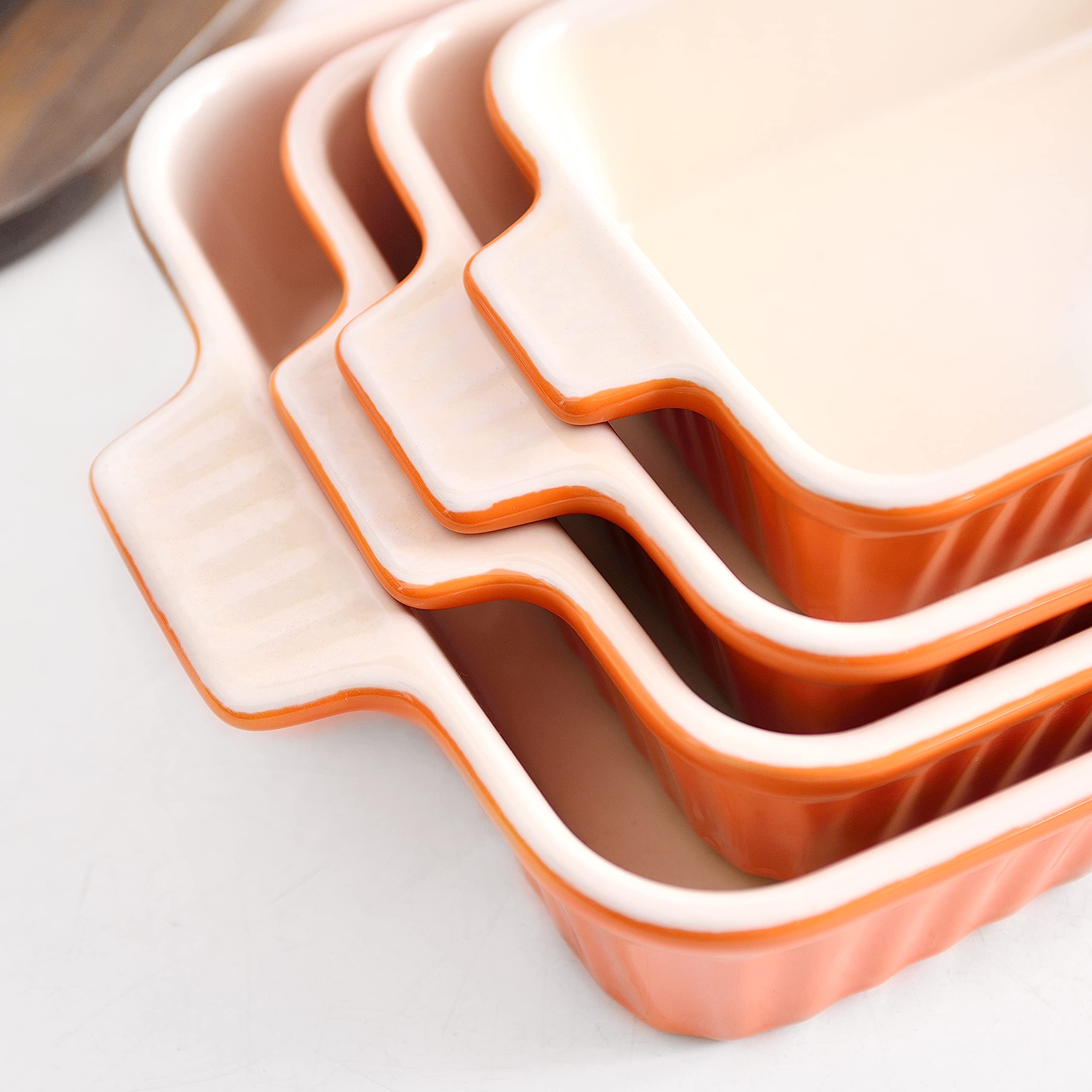 MALACASA Série BAKE, Lot de 4 Plats à Four en Céramique Blanc, 3020ml, 2080ml, 1480ml, 850ml, Plats à Gratin avec Poignées, Passe au Lave-vaisselle, Idéaux pour Cuisson et Gratin - Orange