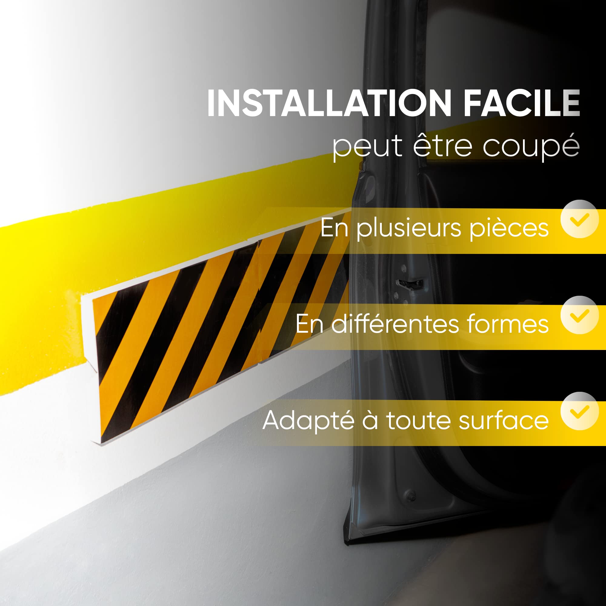NURADA Mousse Protection Garage - Pack 4 - Protection Murale Garage. Protege Porte Voiture. Protections pour Portières Auto. pour Les colonnes. Facile Installer. 40x20x2cm (Jaune)