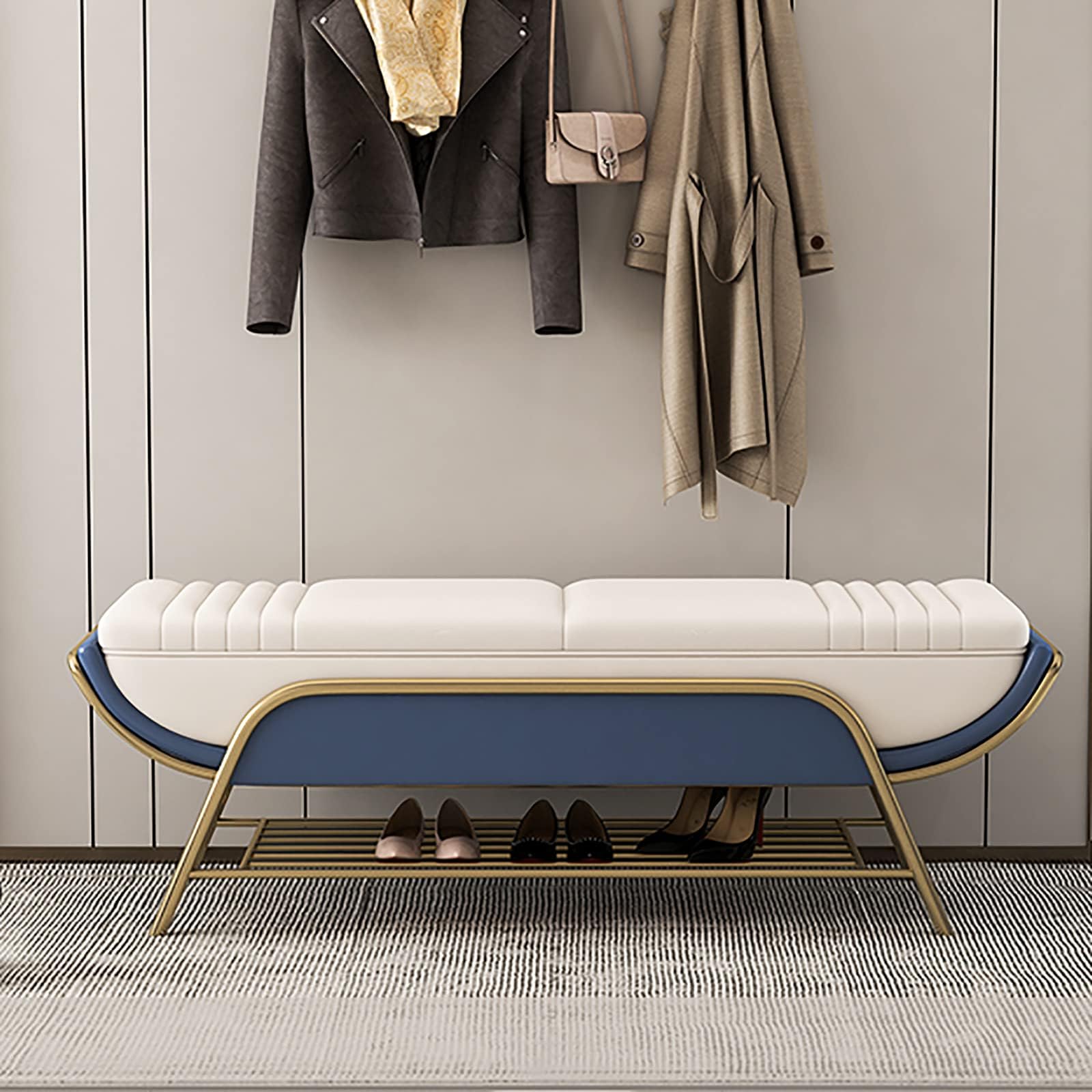 MYUYEE Premium Entryway Bench Shoe Storage Orga,Modern Shoe Rack Bench With Storage Shelf, Upholstered End Of Bed Bench Seat(G-100X40X45Cm)