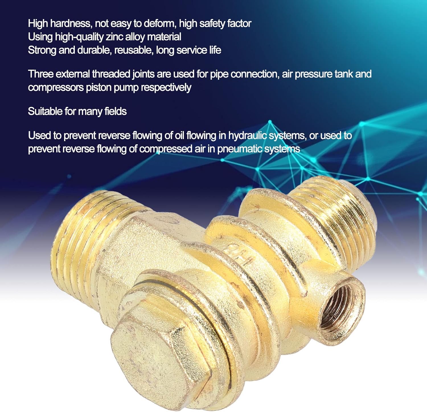 Tissting Air Compressor Check Valve, 3-Way Zinc Alloy, G1/2 G3/4 M10 Male Thread, Non-Return Valve