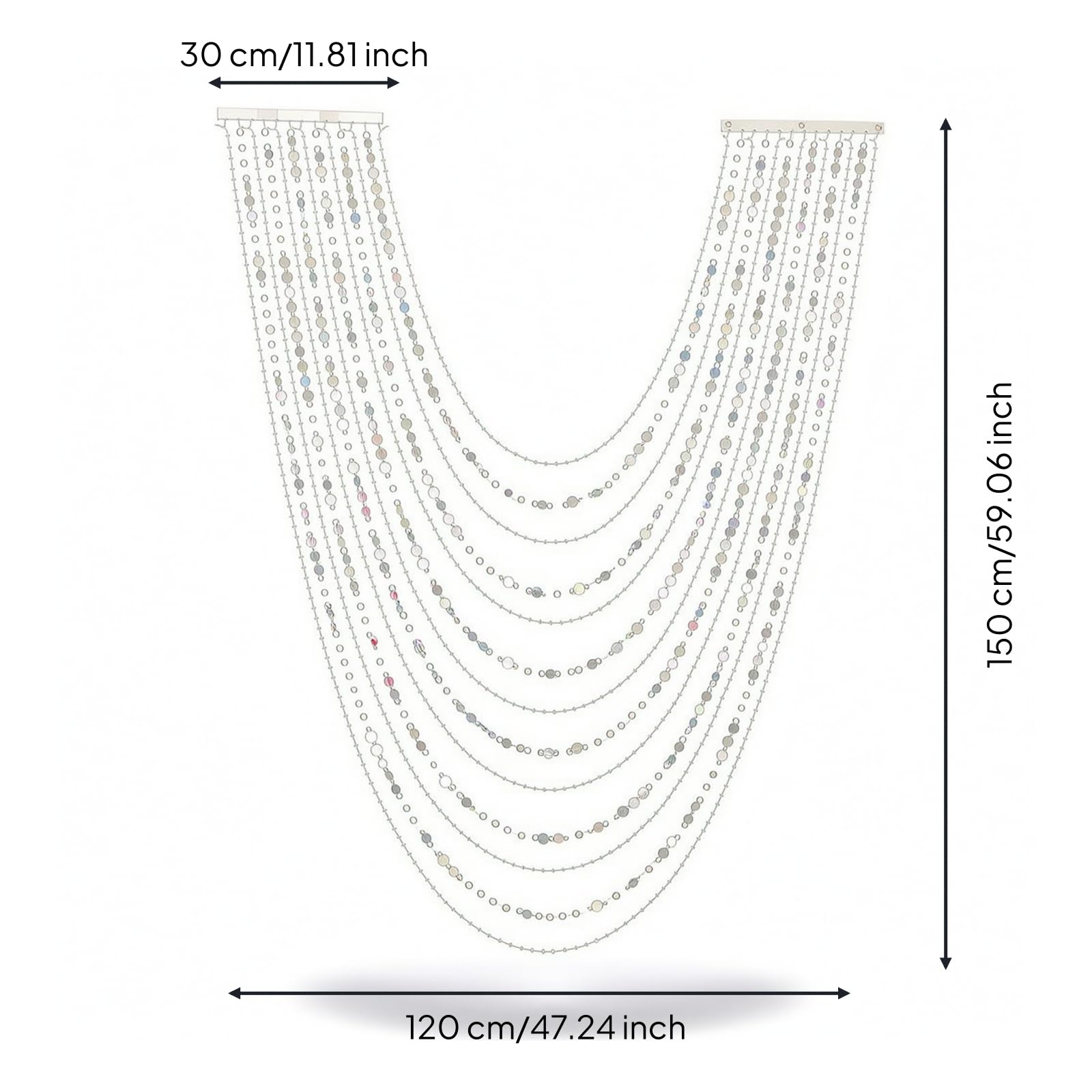MagiDeal Rideau de Plafond Événement Tenture, Hauteur Maximale 1,5 Mètre, Largeur Réglable, Perles De Terre + Paillettes Argentées