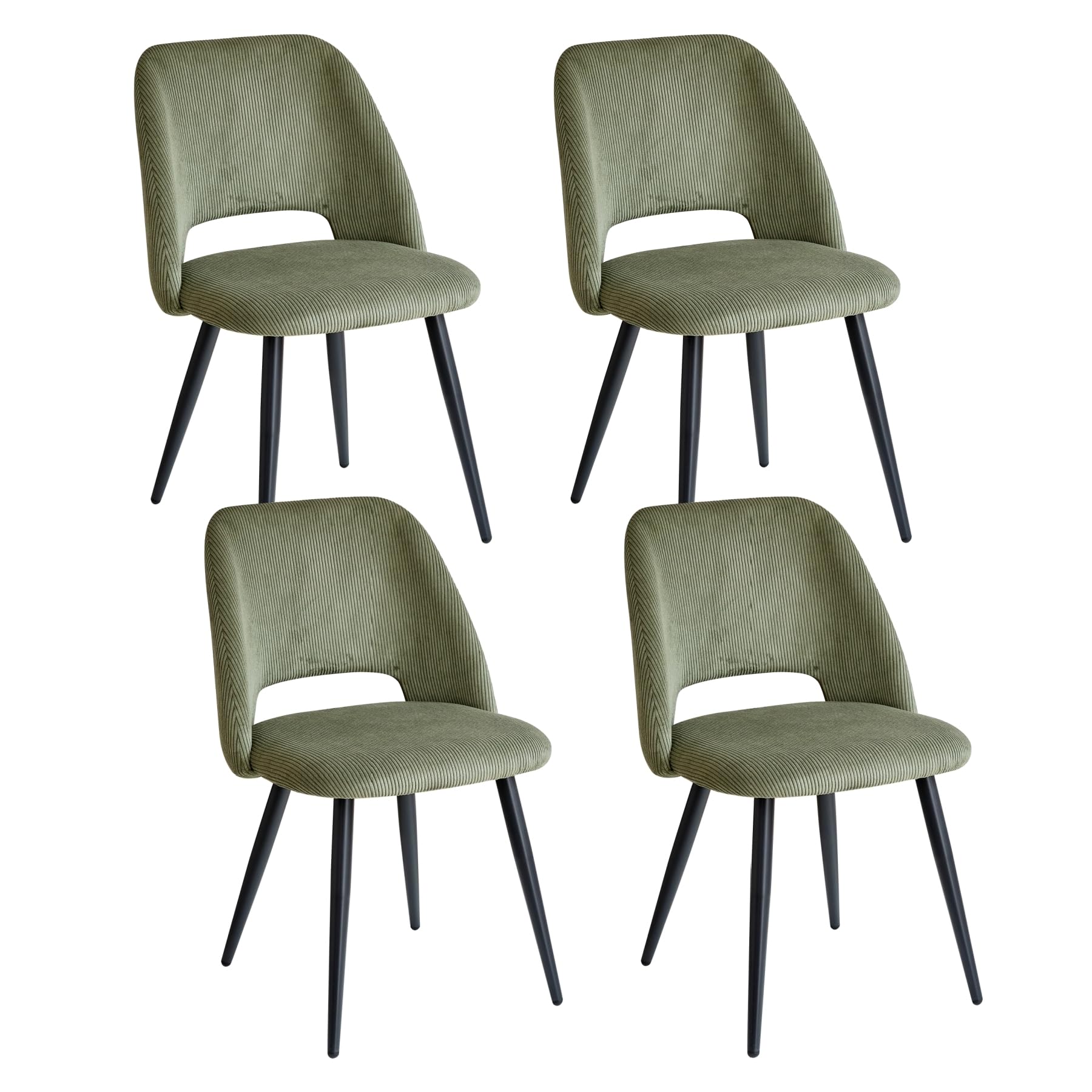 Set di 4 Sedie da Sala da Pranzo, Sedia da Cucina a Righe in Velluto a Coste, Sedia Imbottita con Schienale Cavo, Adatta per Sala da Pranzo, Soggiorno, Cucina, Camera da Letto-Rosa