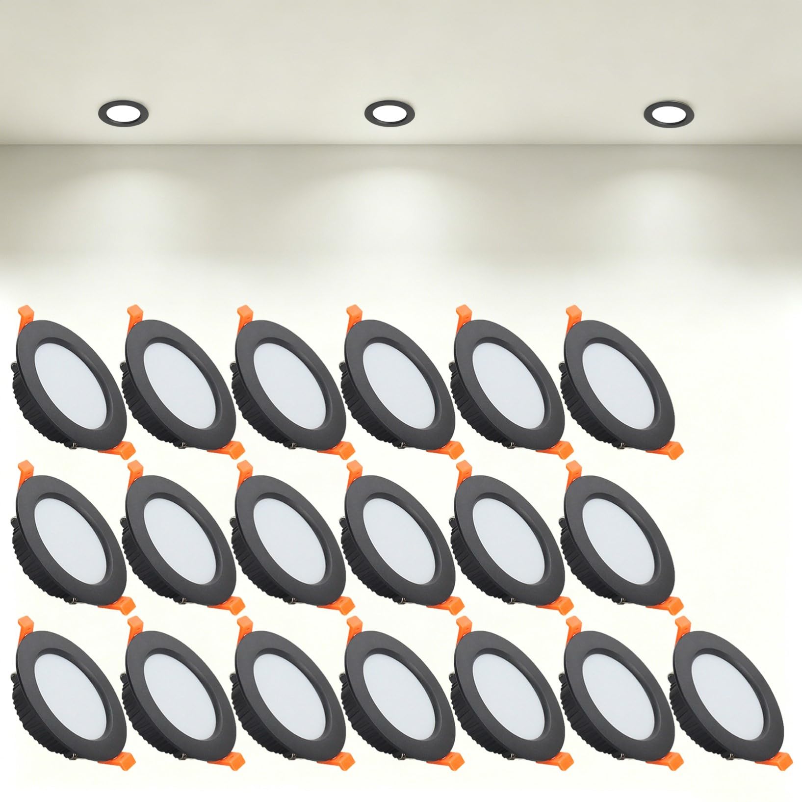 VOGHMOLD 7W Ultra Slim LED Downlight Recessed Ceiling Light 3 inch, 4000K Spot Lights Black Aluminum Trim, Cut Φ80-90mm, AC110-240V Panel Lighting for Office Hallway Closet, 19 Pack