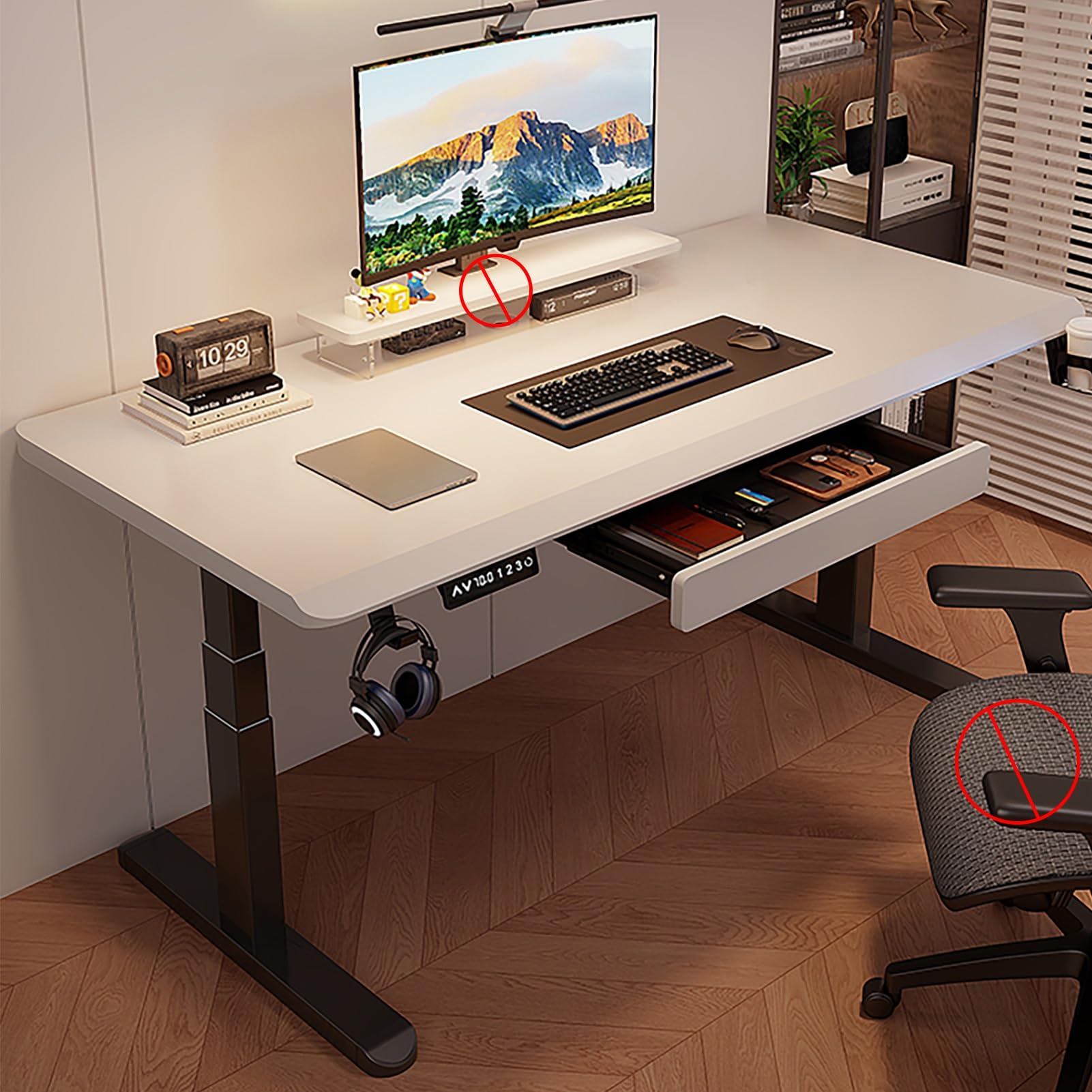 Escritorio de pie ajustable en altura con cajón, escritorio ergonómico para computadora con patas de acero, capacidad de carga: 250 kg, escritorio de pie para oficina en casa, color blanco, 120 x 60