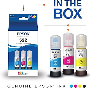 Amazon.com: EPSON 522 EcoTank Ink Ultra-high Capacity Bottle Color Combo Pack (T522520-S) Works with EcoTank ET-2720, ET-2800, ET-2803, ET-2840, ET-4700, ET-4800, ET-4810 : Office Products