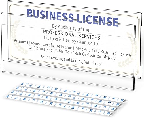 Marco de licencia comercial, 2 marcos de licencia de negocios de acrílico de 4 x 10 pulgadas para pared, soporte para certificado profesional para