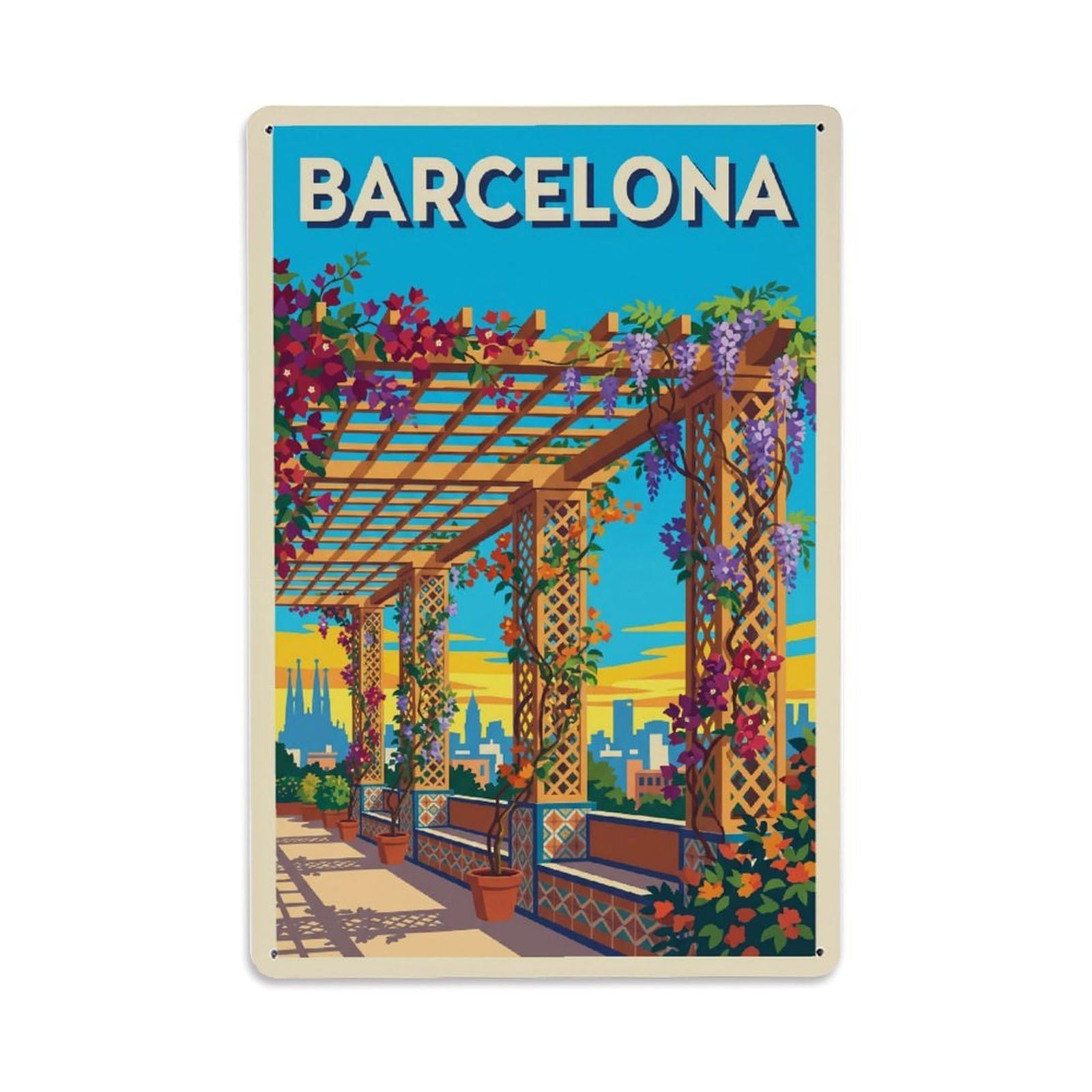 Fqnyr Style Vintage Travel Pergola Spain Garden Metal Tin Sign Plaque Wall Decor For Cafe, Club Bar, Office, Home Garden Metal Poster 8X12inch