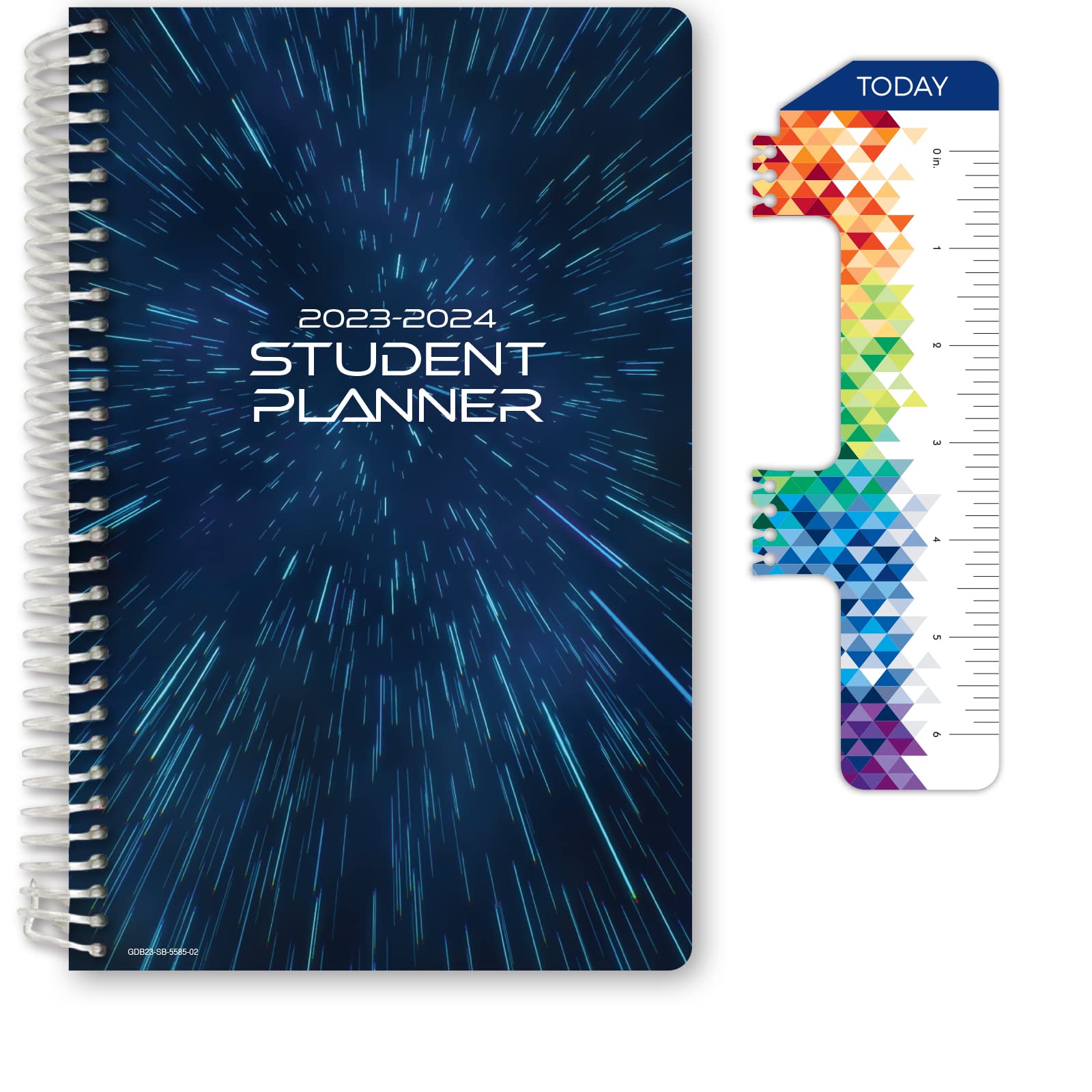 Global Datebooks Dated Middle School or High School Student Planner for Academic Year 2023-2024 Includes Ruler/Bookmark and Planning Stickers (Block Style - 5.5"x8.5" - Galaxy)
