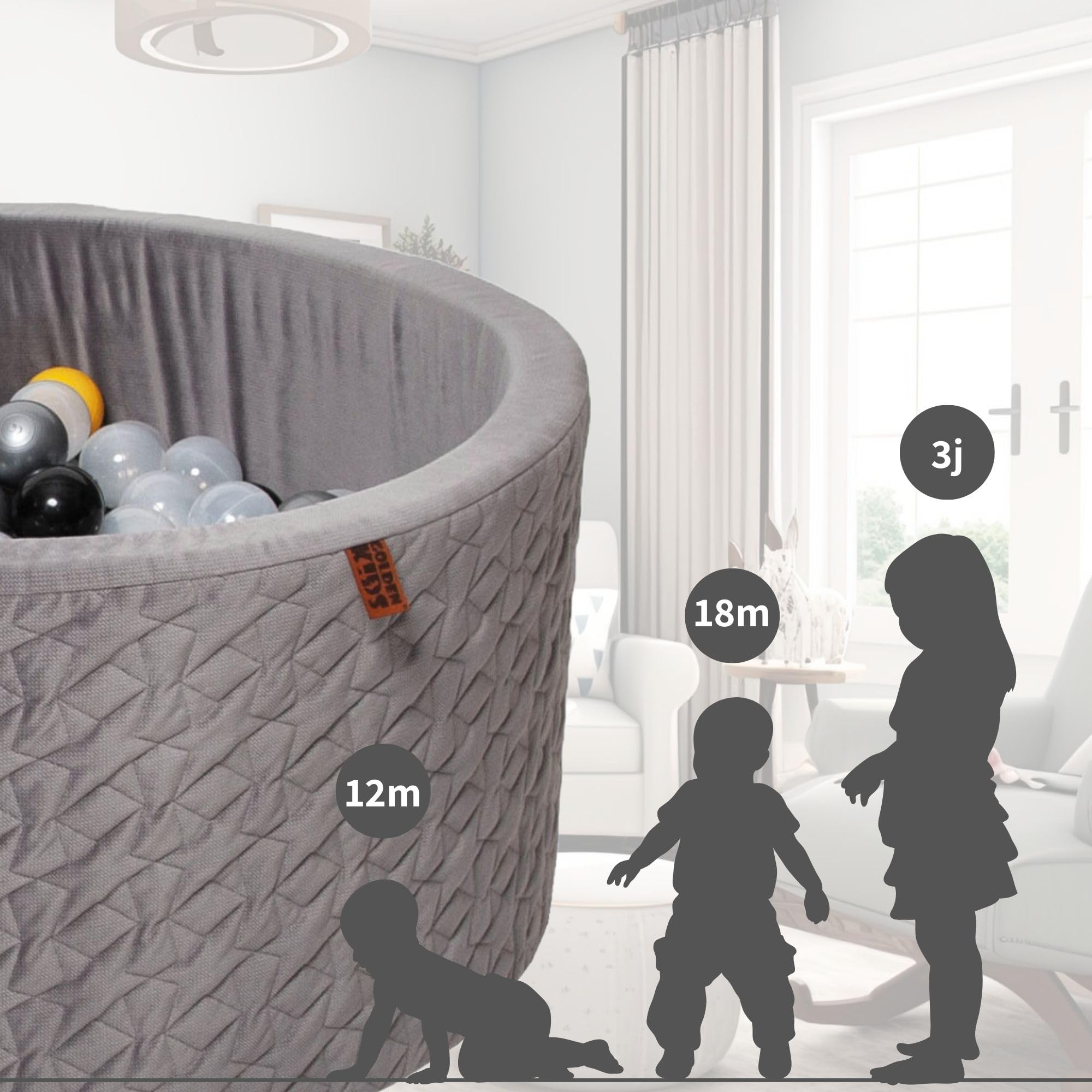GoldenGroup Piscina de bolas para bebé, 90 x 40 cm, juguete – pelota de terciopelo – zona de juegos interior – redonda piscina de bolas de espuma – piscina de bolas para niños – piscina de bolas sin