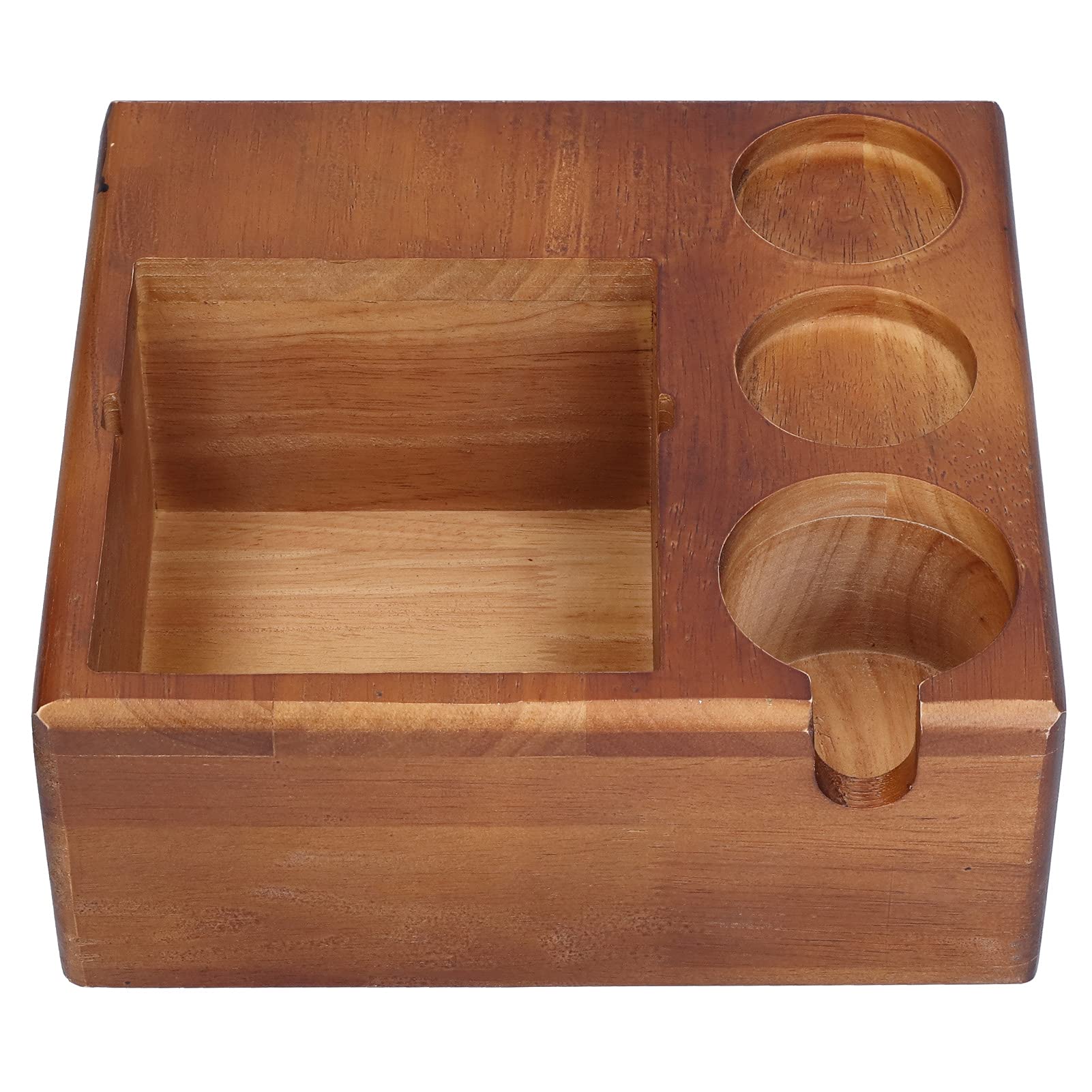 Aramox Siebträgerständer aus Holz, Buchenholz-Kaffee-Manipulationshalter, 235 X 250 X 100 Mm, mit Knock-Box-Kartenschlitz-Design, Stabile Tamping-Anti-Rutsch-Basis für den Heim-Barista-Café