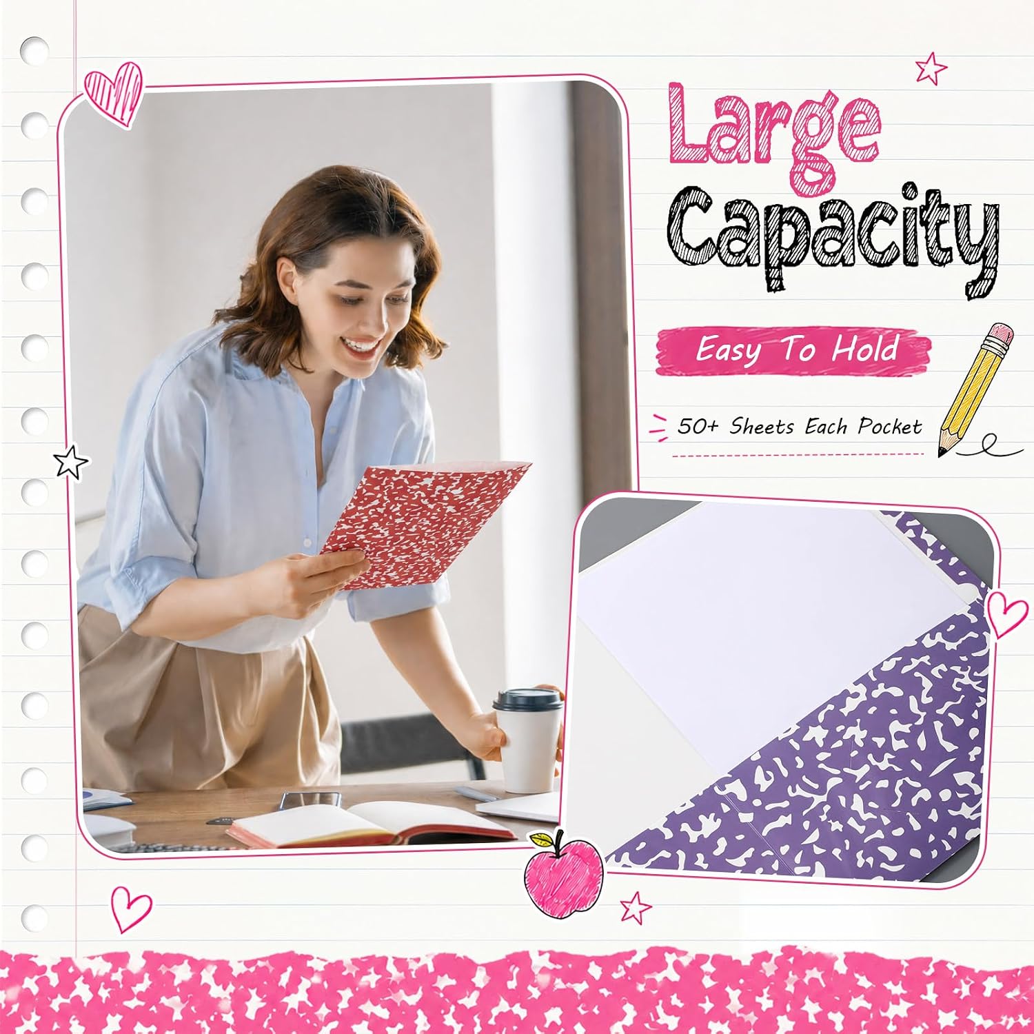 Marspark 80 Pack Composition Notebook Folders with 2 Pockets for Teacher image 5