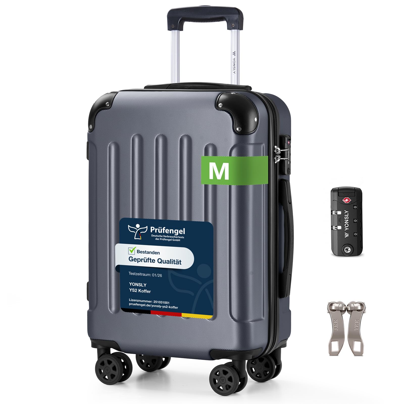 YONSLY Trolley Koffer Set, Reisekoffer, Rollkoffer Handgepäck, Kabinkoffer Suitcase, Gepäckset mit 360° Rollen, Hartschalenreisekoffer, Zahlenschloss, Gummigriff