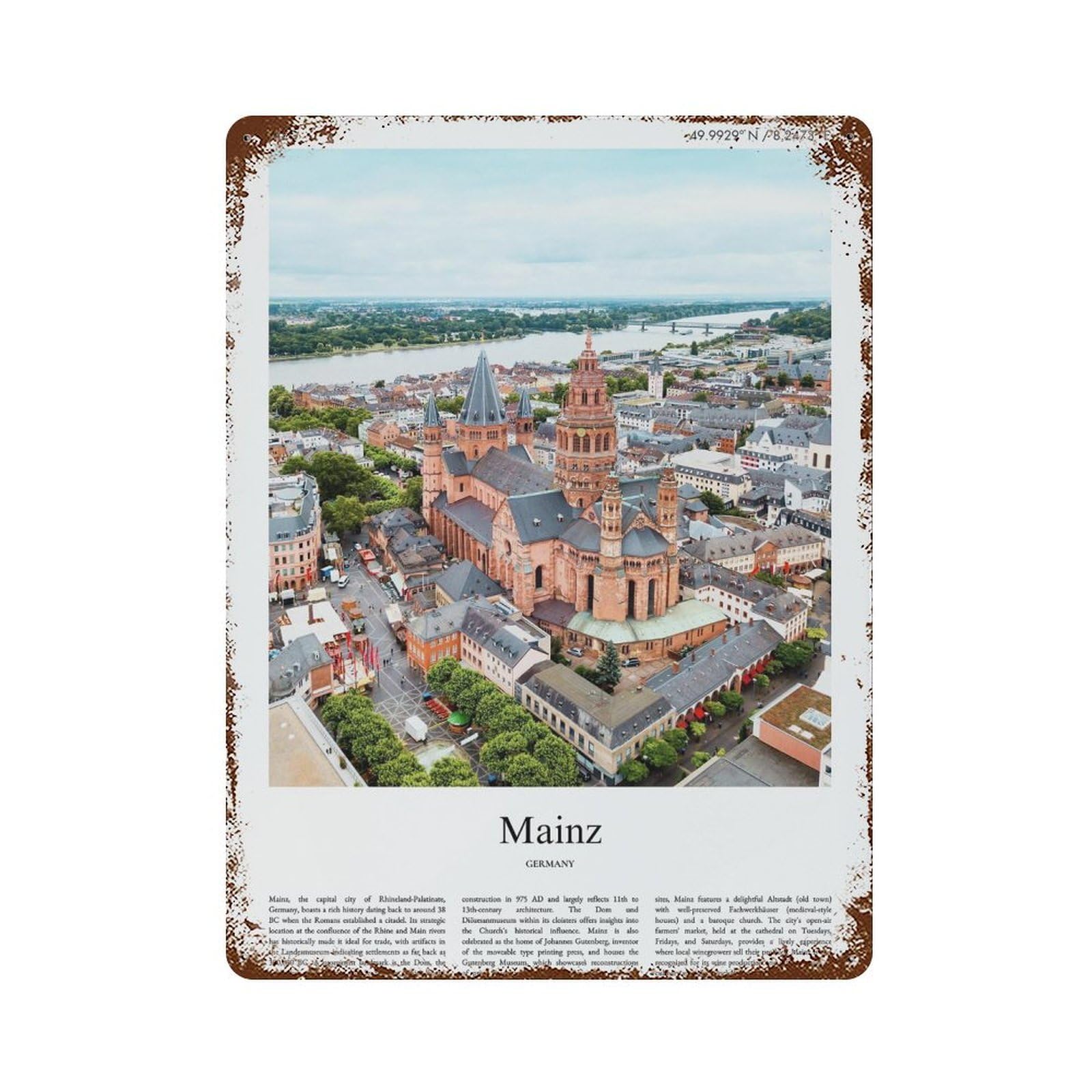 xiaoxiaoshen Mainz Germany City Scenery Wall Decor Art Metal Tin Poster Modern Home Decor Art Home Bar Shop Decorations Vintage Sign 40x30cm