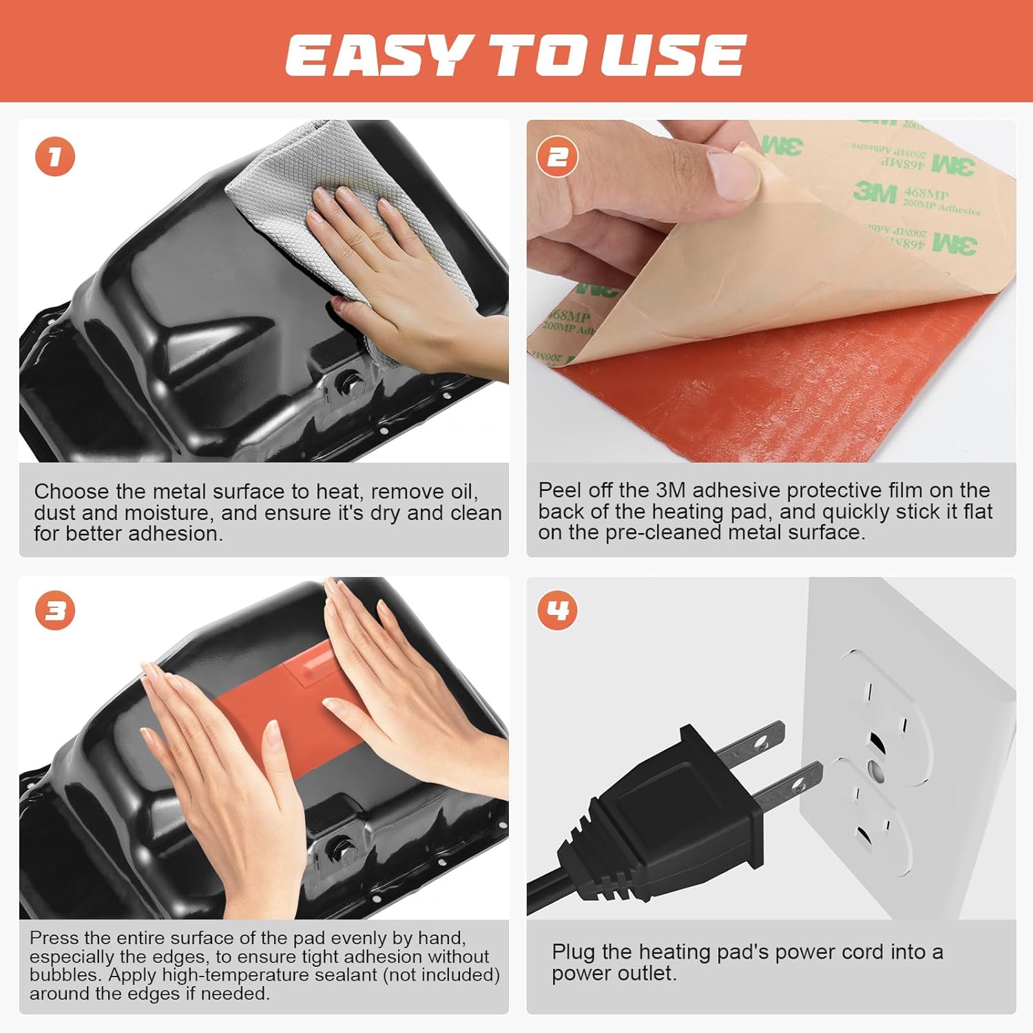 2PCS Engine Block Heater Oil Pan Heater Pad with Thermostat 120V 150W 4 X 5 Inch 3M Self-Adhesive Metal Surface Dipstick Engine Block Silicone Heating Pad with 68 Inch Long Power Cord