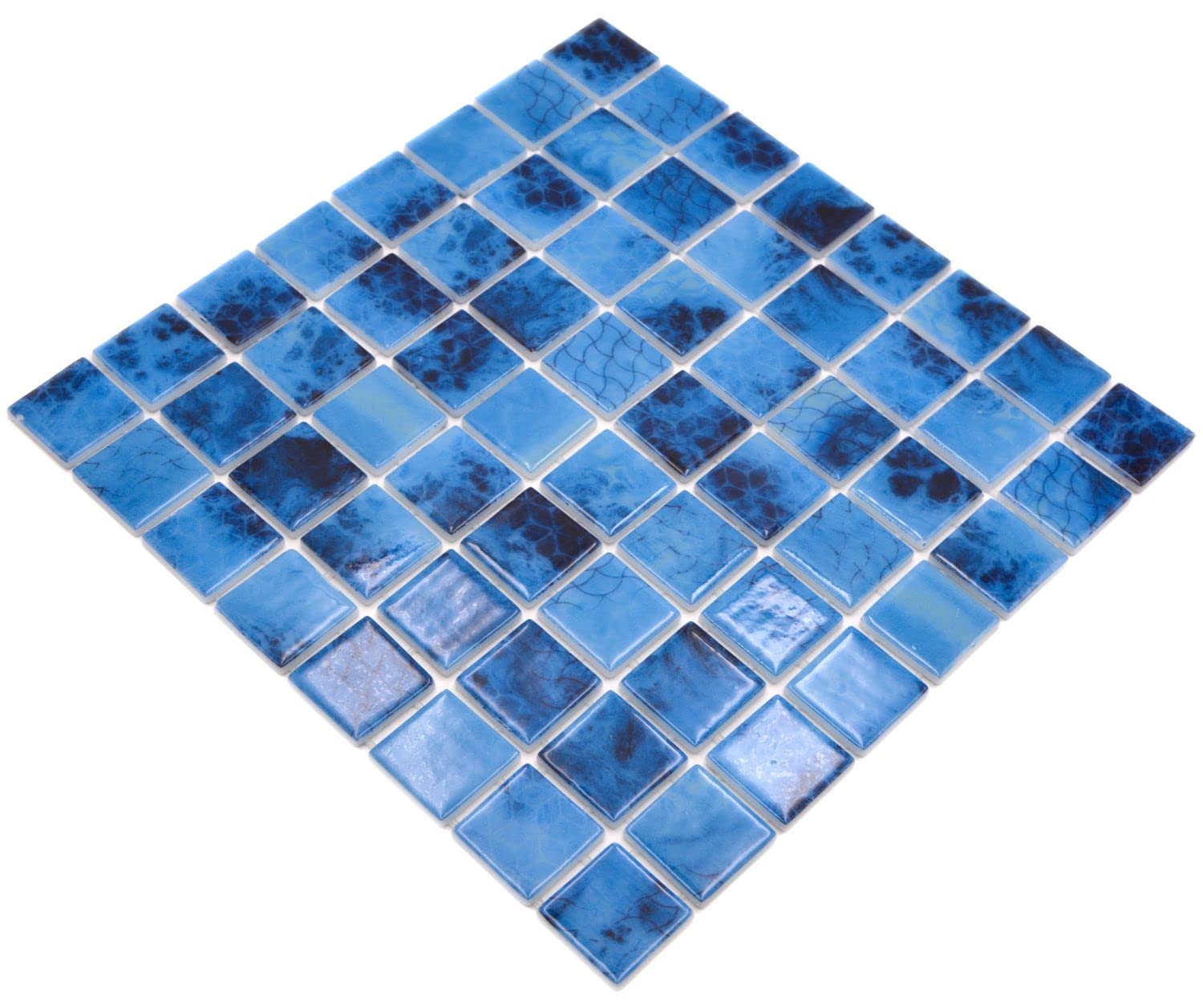 Poolmosaik Schwimmbadmosaik Recycling Glasmosaik blau glänzend Wand Boden Küche Bad Dusche Mosaikplatte Mosaikboden