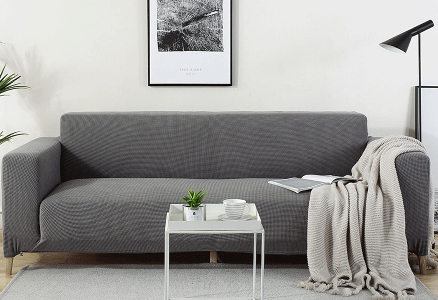Housse de canapé jacquard de qualité supérieure extensible et imperméable gris clair