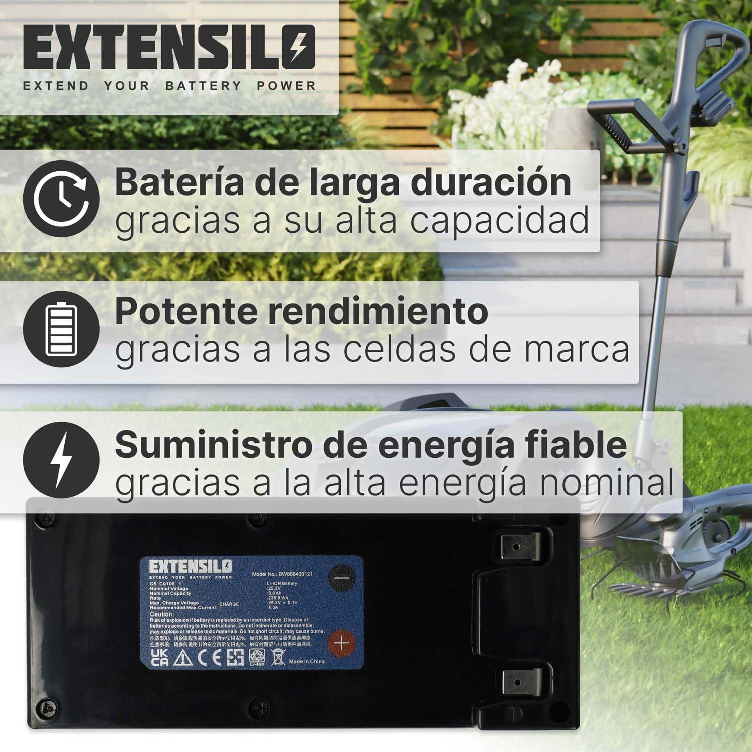 Batería reemplaza Zucchetti CSC0106, CSC0106/1, CS-C0106-1 para cortacésped 9000mAh 25,2V Li-Ion
