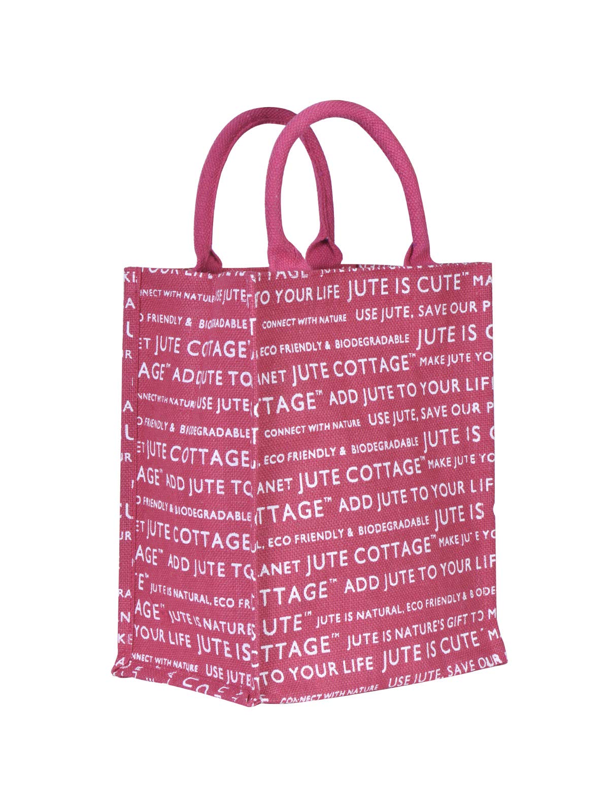 Jute Lunch Bags for Women & Men | Hot Pink Printed Jute Tote Bag | 13" x 11" x 7" | Zip Closure