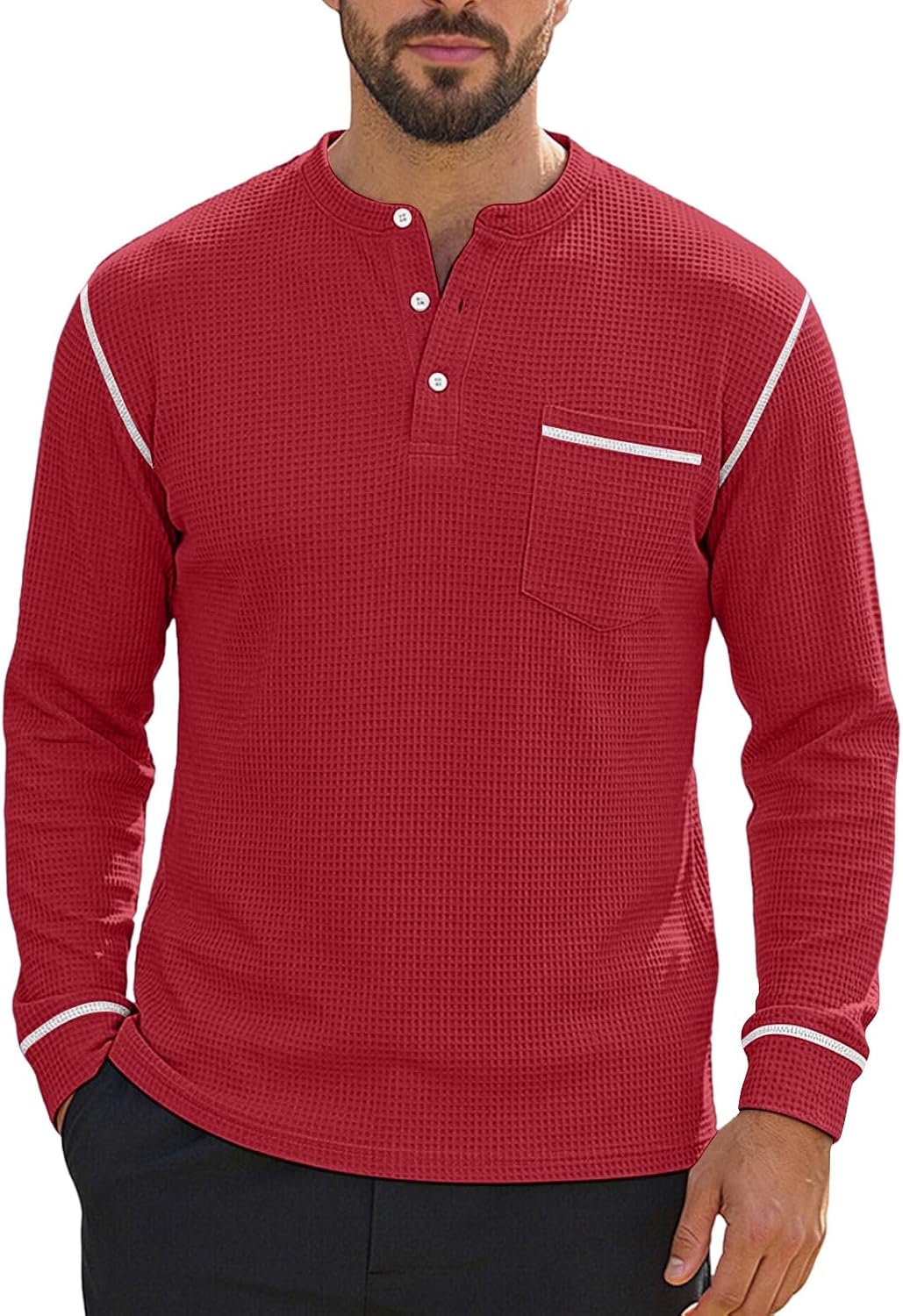 Henley Long Sleeve Shirt for Men Summer Casual Business Tshirt Trendy Button Crew Neck Shirt Fashion Tops with Pocket