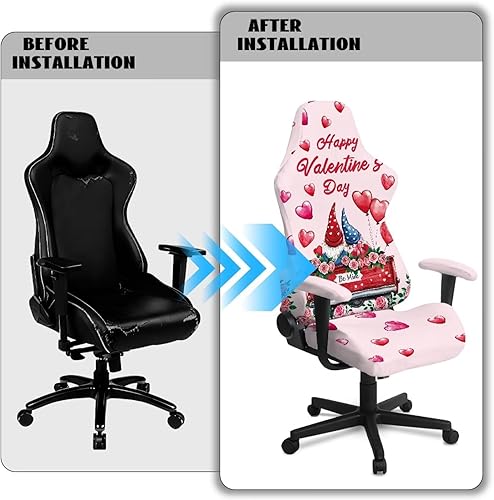 Miniatura 6 de Gnome Stretchy Gaming Chairs Cover Cute Dirty-Proof Armrest Covers Office Seat Cover with Zipper Dustproof Gamer Chairs Cover for Valentines Pink