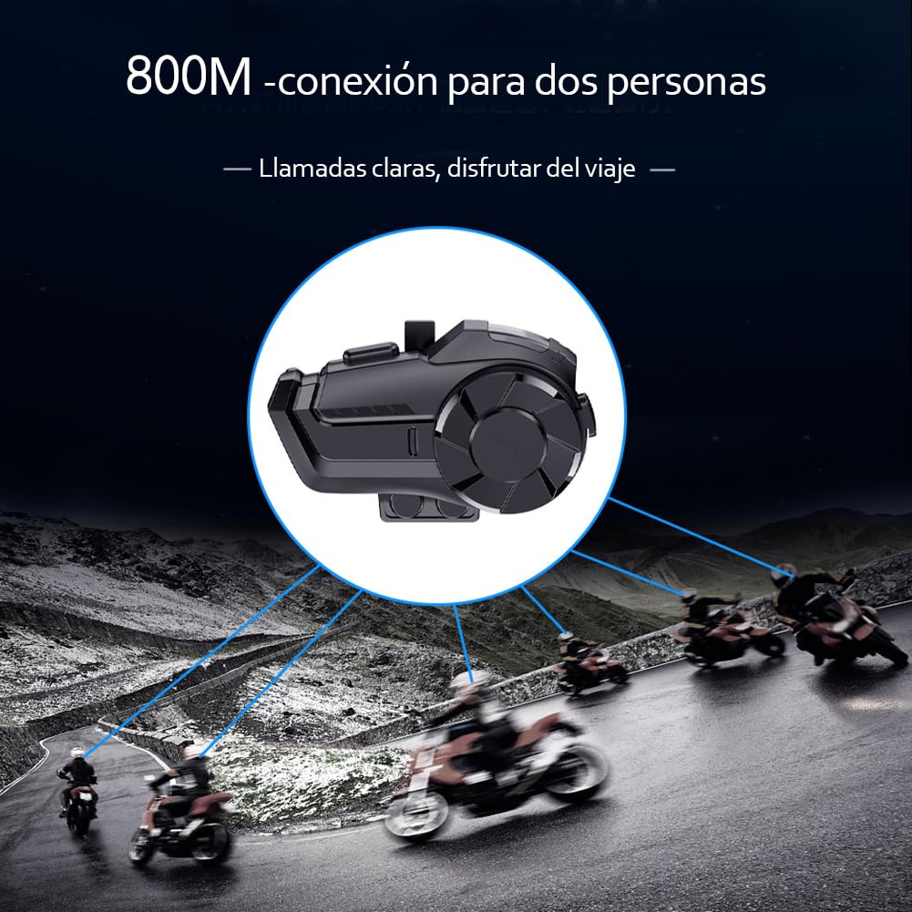 BIGFOX Intercomunicador Casco Moto Bluetooth para Motocicletas, Gama Comunicación Intercom de 800m con Efecto de Sonido Estéreo, FM y Función de Emparejamiento Rápido Impermeabilidad (2 Paquete)