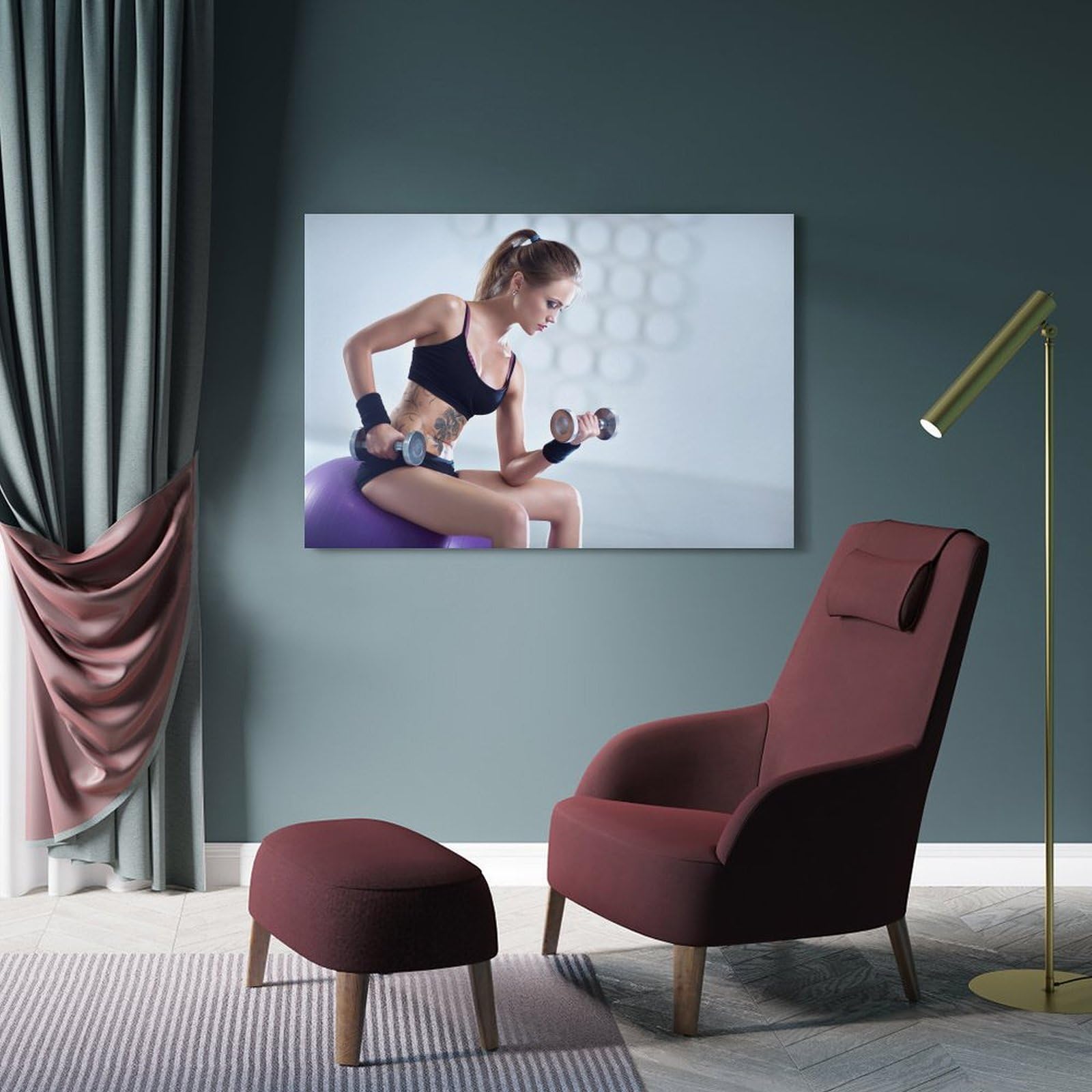 UNSGA Poster decorativo da parete su tela, motivo donna con manubri alternati, stampa artistica su tela, poster decorativo moderno per camera da letto, 50 x 75 cm