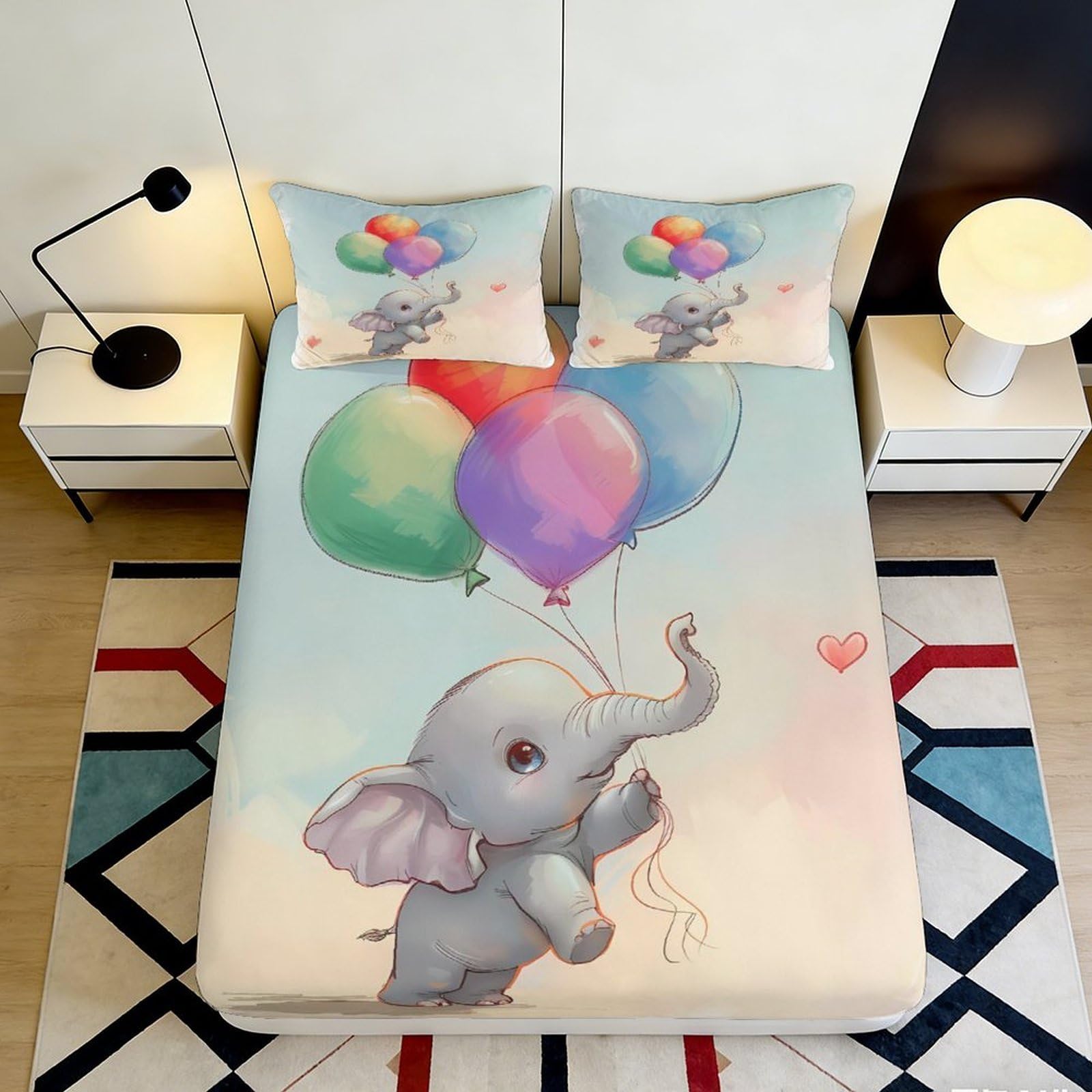 Pnayamiorkfel Style-9 3D Printed Cute Elephant Balloons Fitted Sheet Microfiber Soft Mattress Cover For Bedroom Dorm Decor Dustproof Easy Care 90X200x25cm