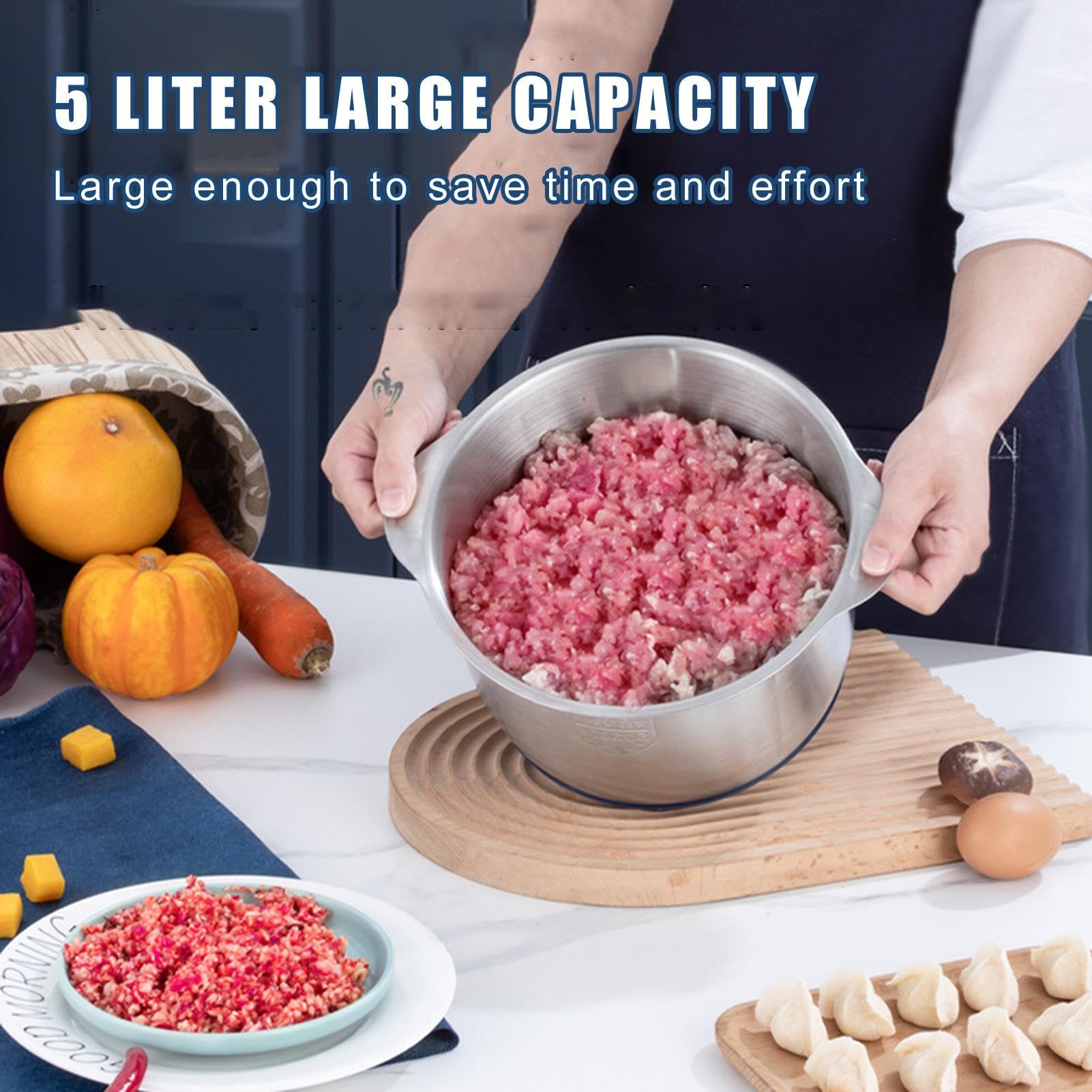 Picadora de Carne Utensilios De Cocina Eléctricos De Acero Inoxidable | Picadora de Carne de 5 Litros con Modo de 5 Velocidades para Cebolla Nuez Fruta Verdura Ajo Pollo Res Cocinar Cocina