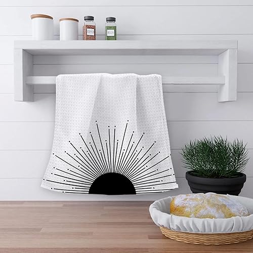 Miniatura 4 de OHSUL Juego de 2 paños de cocina absorbentes estilo bohemio con diseño de sol amanecer y sol, montañas y montañas, toallas de mano para decoración