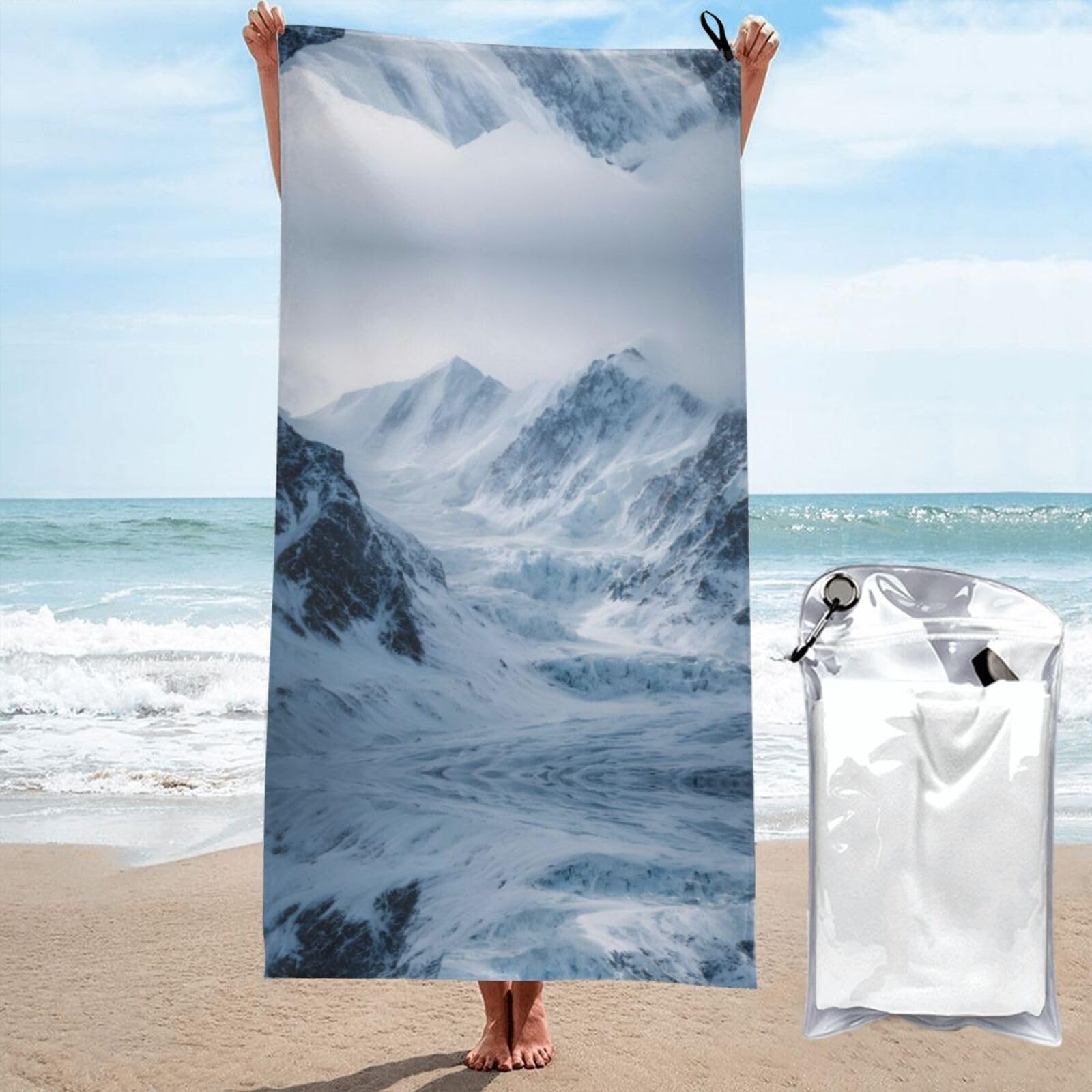 ESNAIUVCD Winter Glacier Print Beach Towel, Microfibre Sauna Towel, Quick-Drying Fitness Towel, Lightweight And Thin Portable Sauna Towel