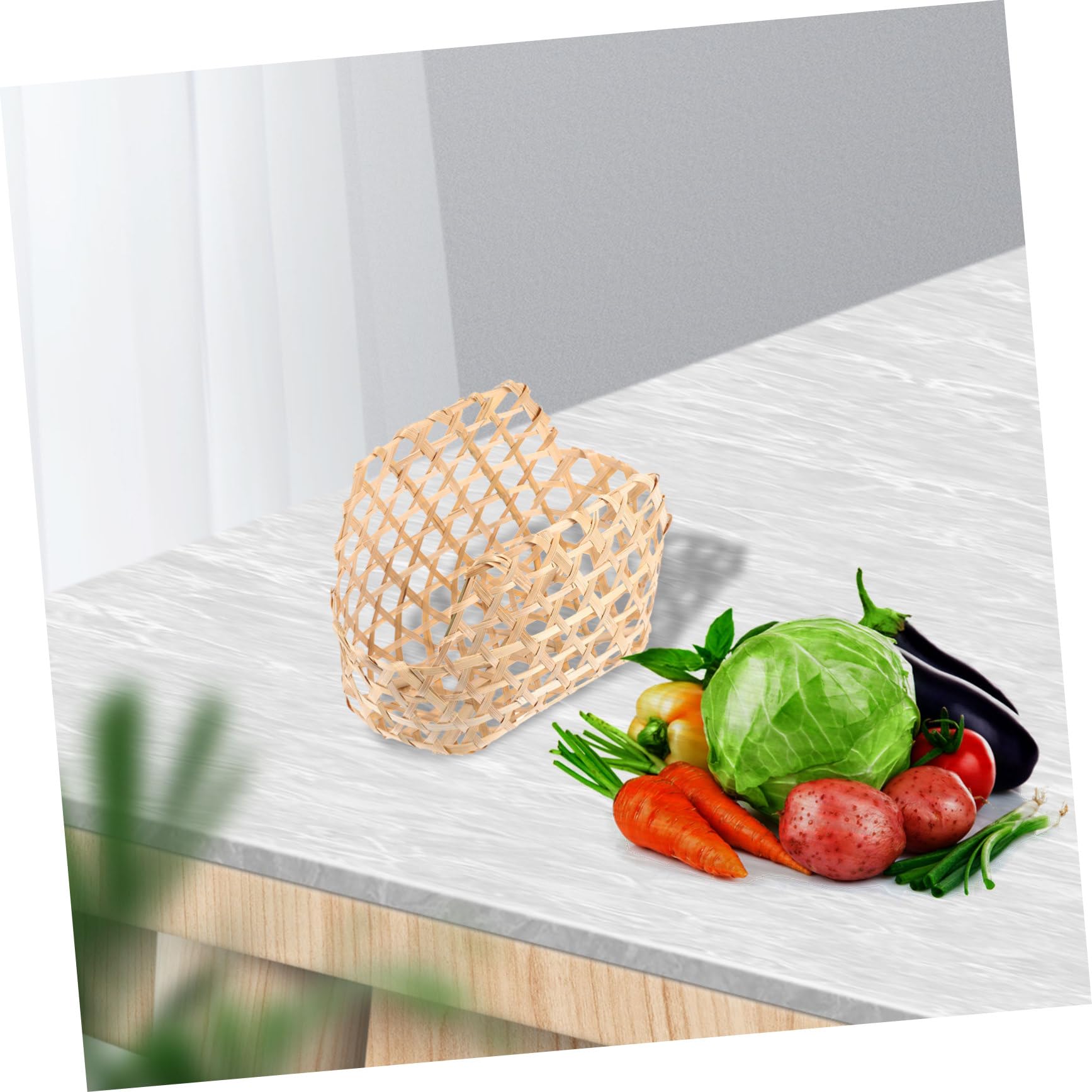 MUSISALY 2pcs Basket Hand Decor Desktop Fruit Tabletop Decor Woven Basket Rattan Storage Basket Wicker Fruit Basket Woven Fruit Basket Baskets with Handles Basket Woven Khaki