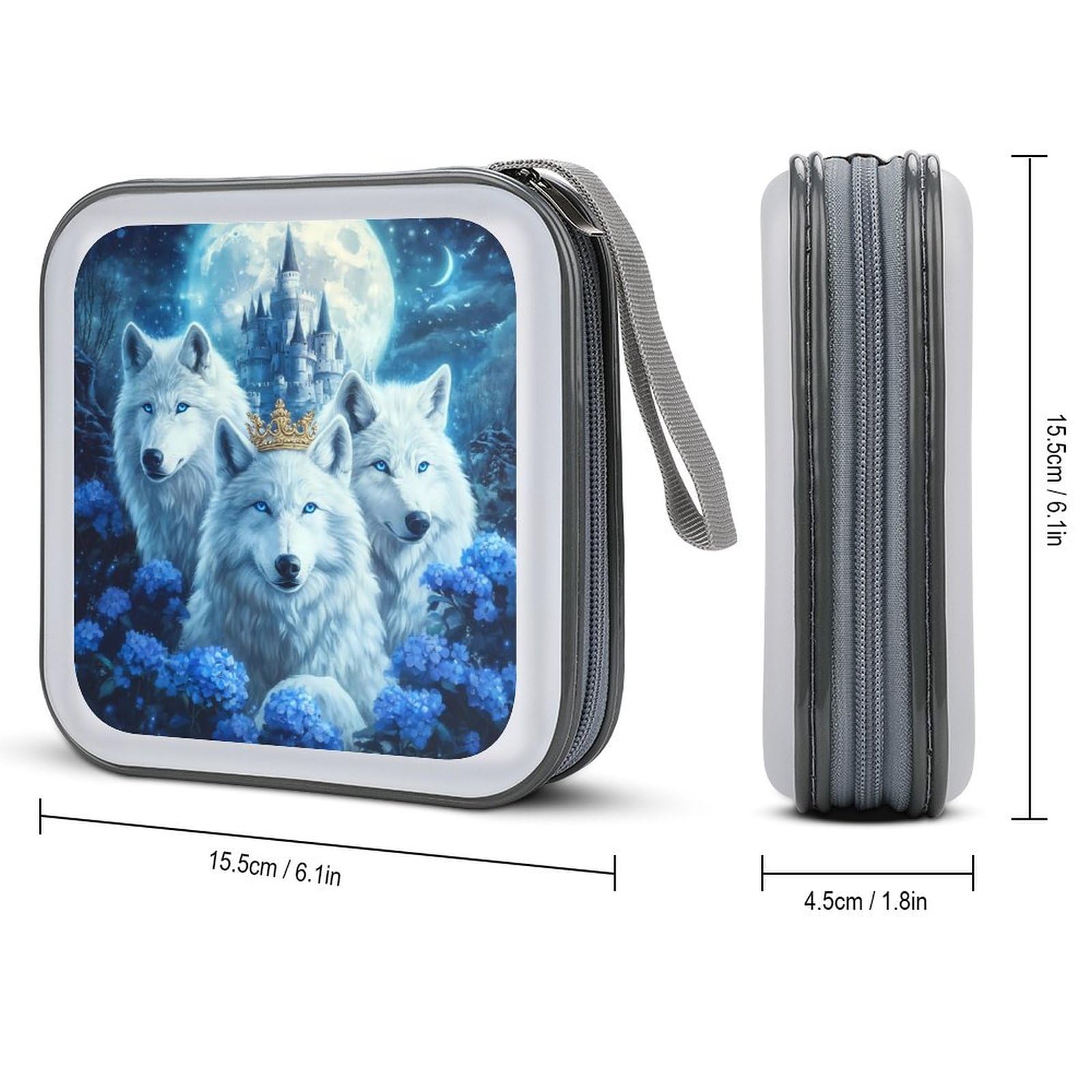 Wolf King Flower CD Case Portable DVD Holder Storage Organizer for Home Travel