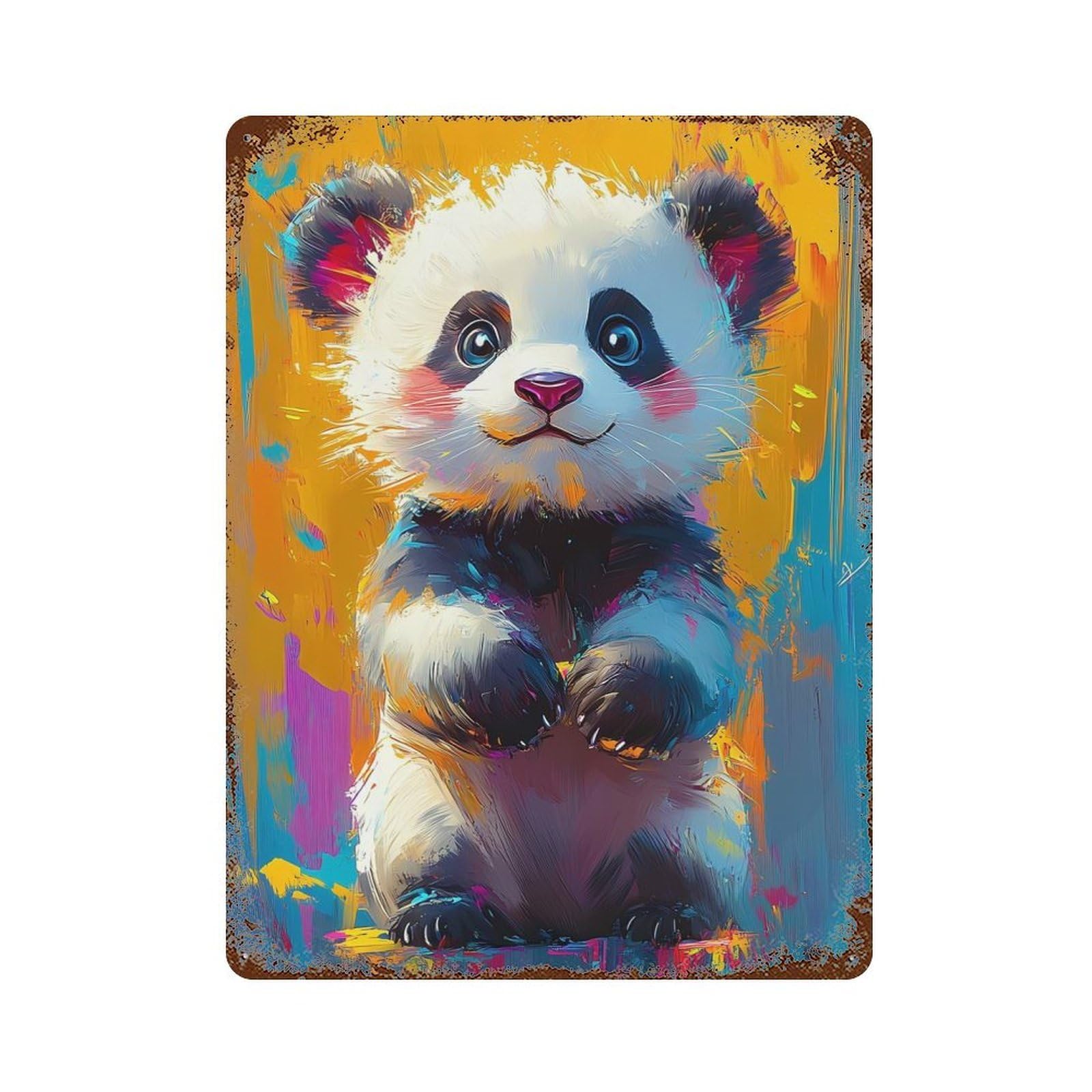 Cute Panda Painting Decorative Tin Sign 15.7"x11.8", Industrial Home Decor for Garage, Pub Or Kitchen