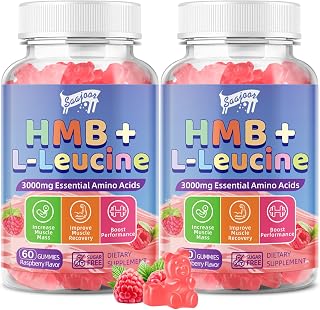 2 Pack HMB and L-Leucine 3000mg with Calcium Gummies - Muscle Support & Recovery for Adults & Elderly, Vegan, Non-GMO, Gluten Free, 120 Gummies