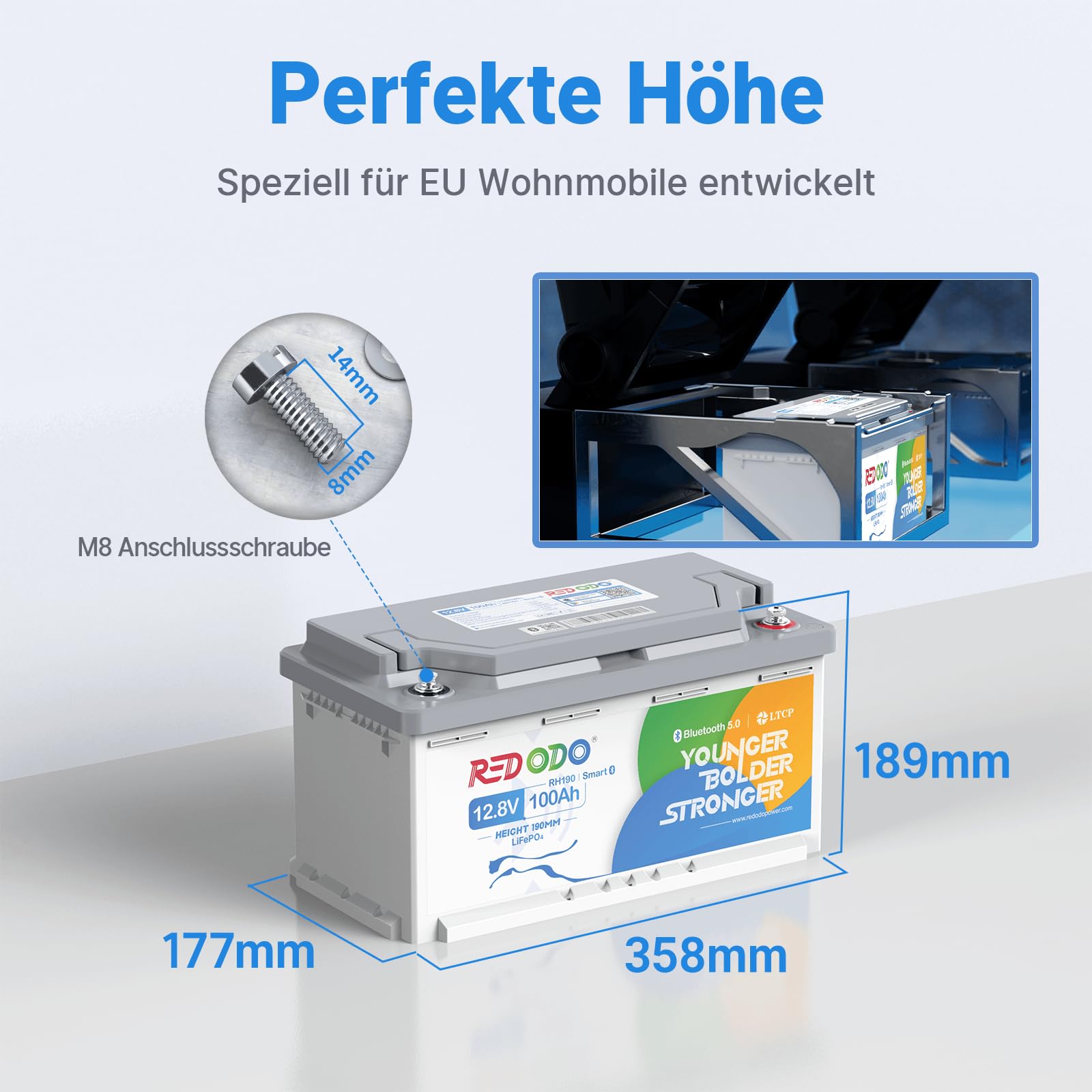 Redodo 12 V 100 Ah Bluetooth LiFePO4 bateria z ładowarką 12 V 10 A Lifepo4, akumulator litowy o niskim cyklu 1280 Wh, z inteligentnym BMS, idealny akumulator ołowiowy do kampera, RV