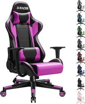 Furniwell Gaming Chair Racing Computer Chair PC Office Desk Chair Adjustable Swivel High Back Carbon Fiber Style PU Leather Executive Ergonomic Chair with Headrest and Lumbar Support Violet