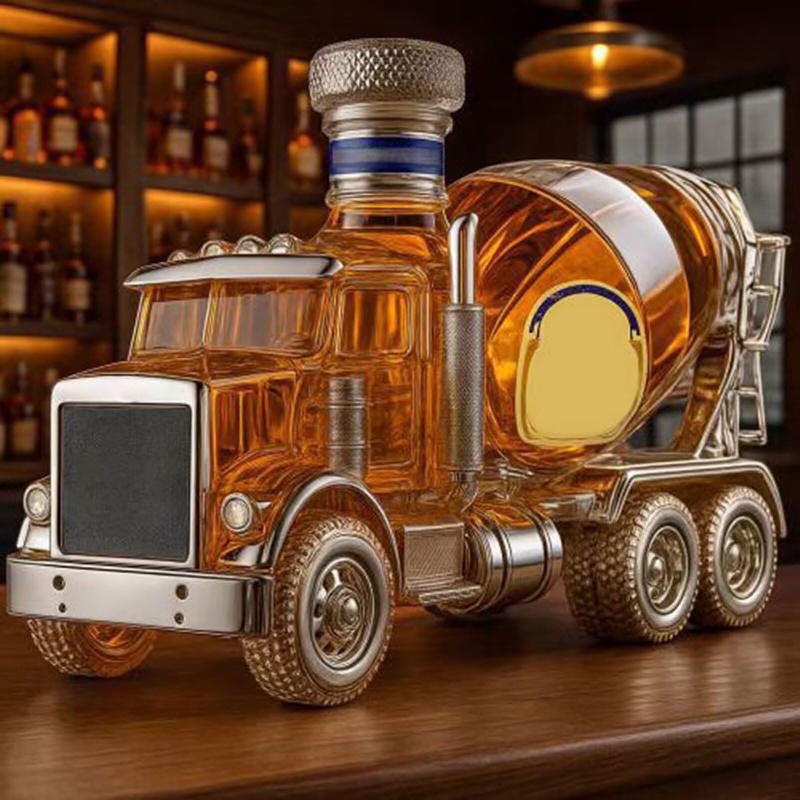 300ML Decantador Whisky Arte Escultura - Decantador De Whisky De Vidrio Con Forma De Camión Mezclador De Cemento 3D, Estatua Artística De Botella De Vino Novedosa Con Tema De Coche(D)