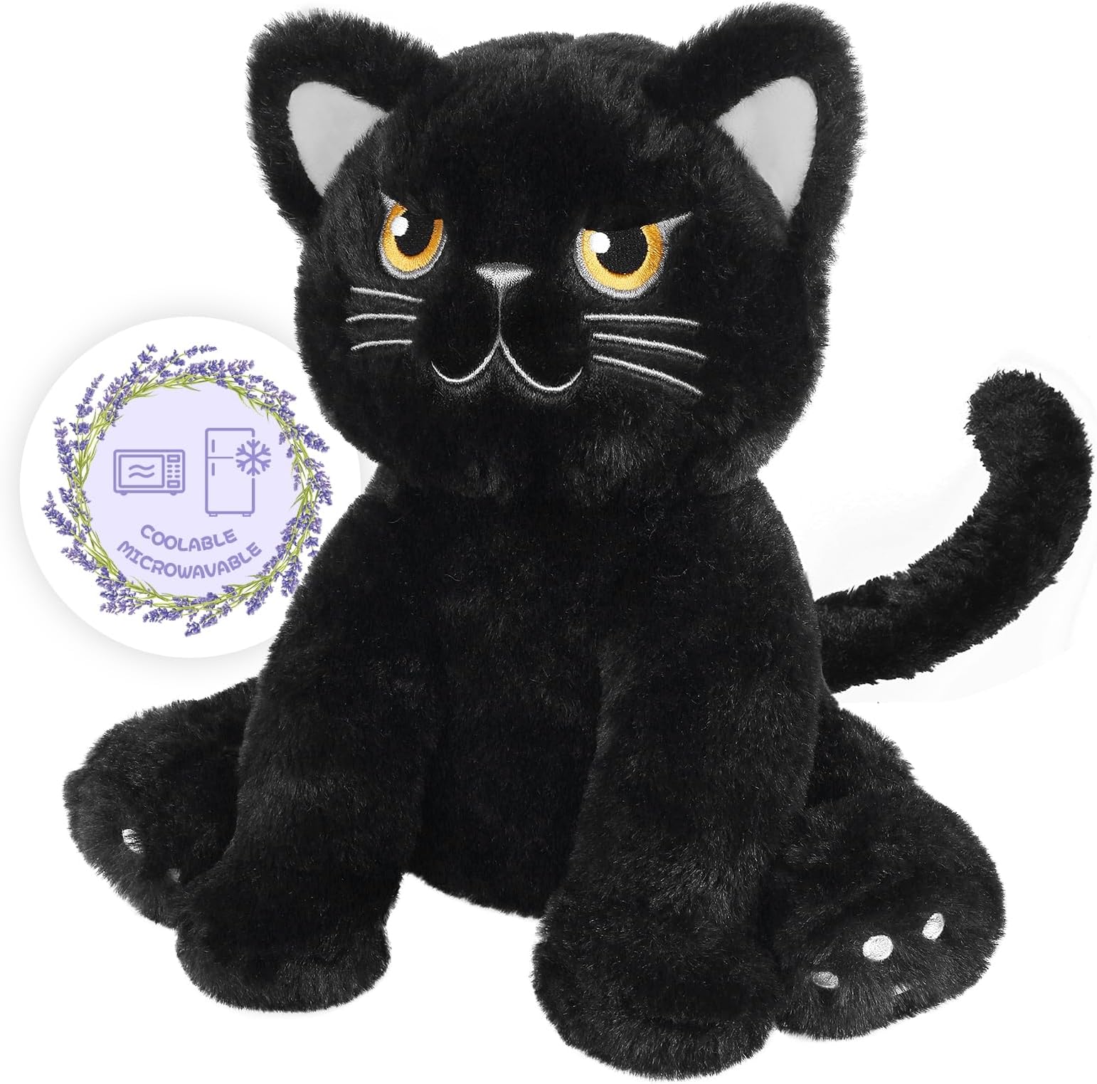 Heatable & Coolable Black Cat Stuffed Animals, Cute Microwavable Heating Pad Plushies for Soothing & Relaxation, Stuffed Cat Plush Toys, Soft Black Cat Plush Gifts