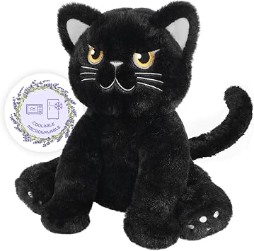 SuzziPals Heatable & Coolable Black Cat Stuffed Animals, Cute Microwavable Heating Pad Plushies for Soothing & Relaxation, Stuffed Cat Plush Toys, Soft Black Cat Plush Gifts