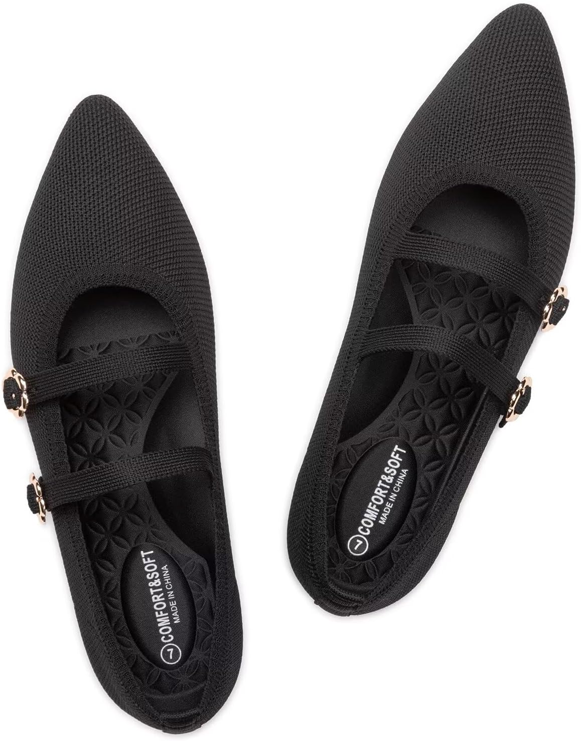 BEJINASH Women's Mary Jane Flat Dressy Knitted Shoes with Double Adjustable Strap Ballets Comfortable for Work Pointed Toe Flats Shoes for Women - Image 5