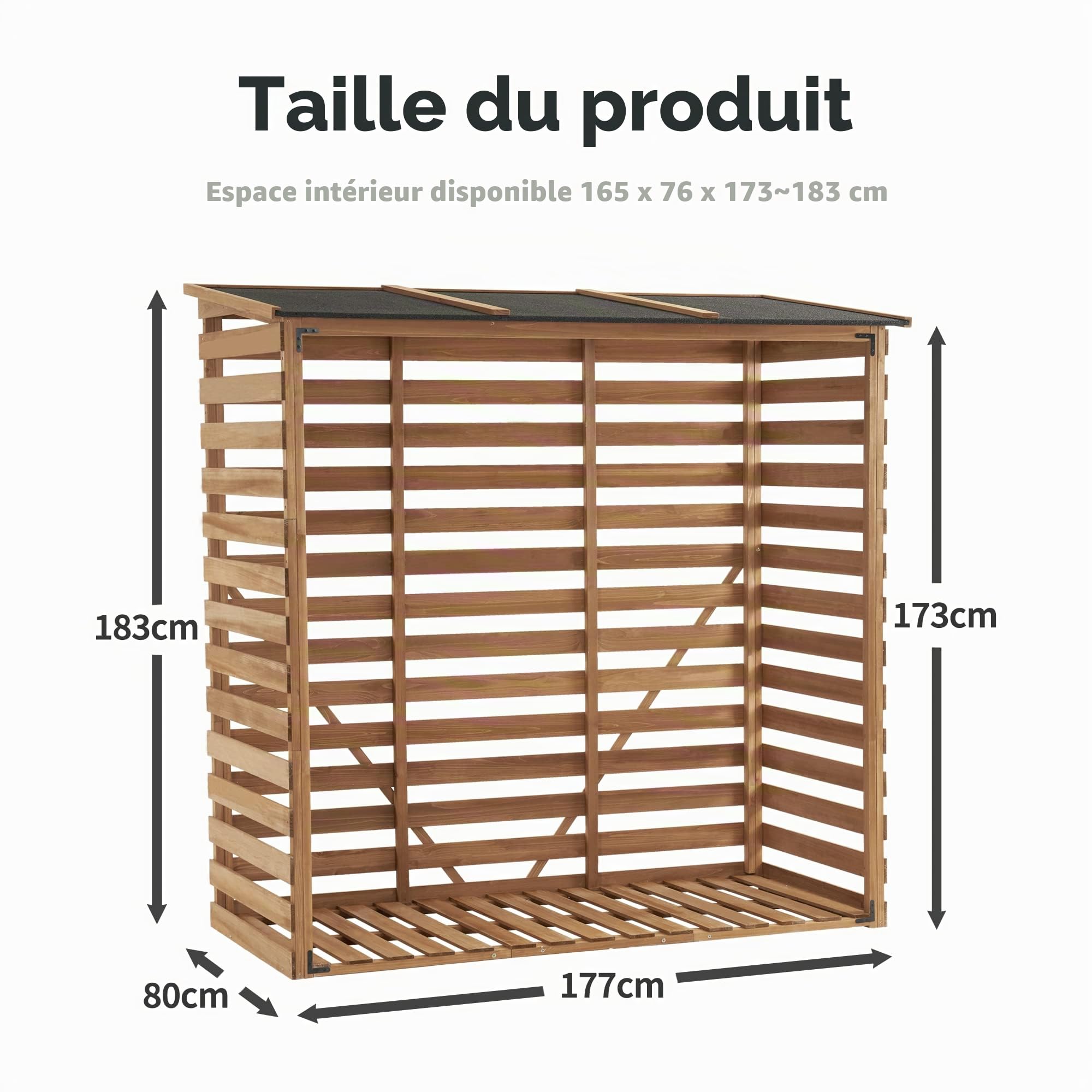 M MCombo Étagère à bois extérieure 90 × 185 × 186 CM avec couverture imperméable